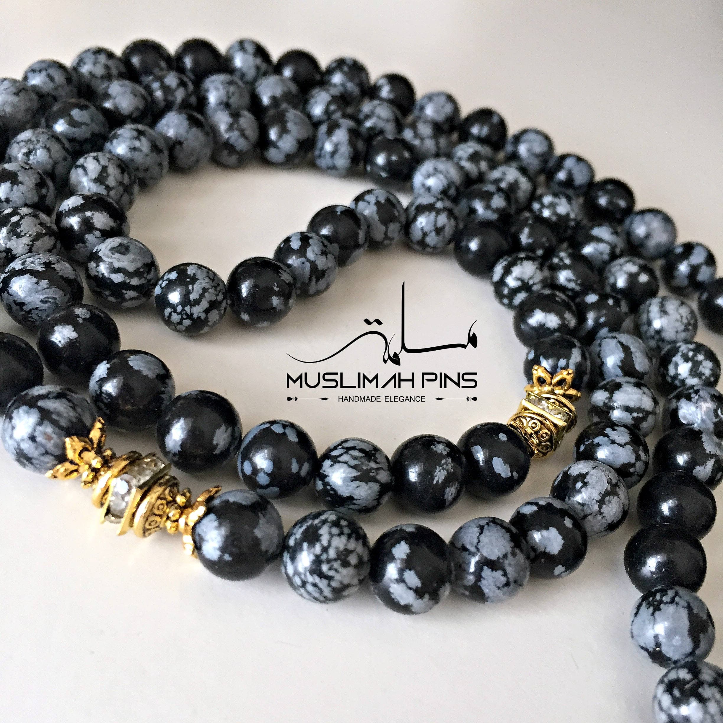 Snowflake Obsidian gemstone semi precious stone tasbih. - image 4