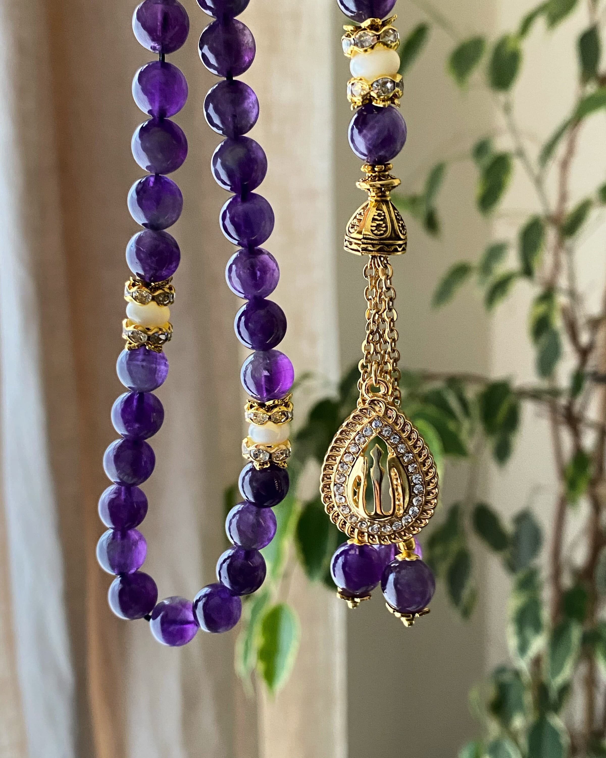 Amethyst gemstone tasbih with Mother-of-pearl beads - image 4
