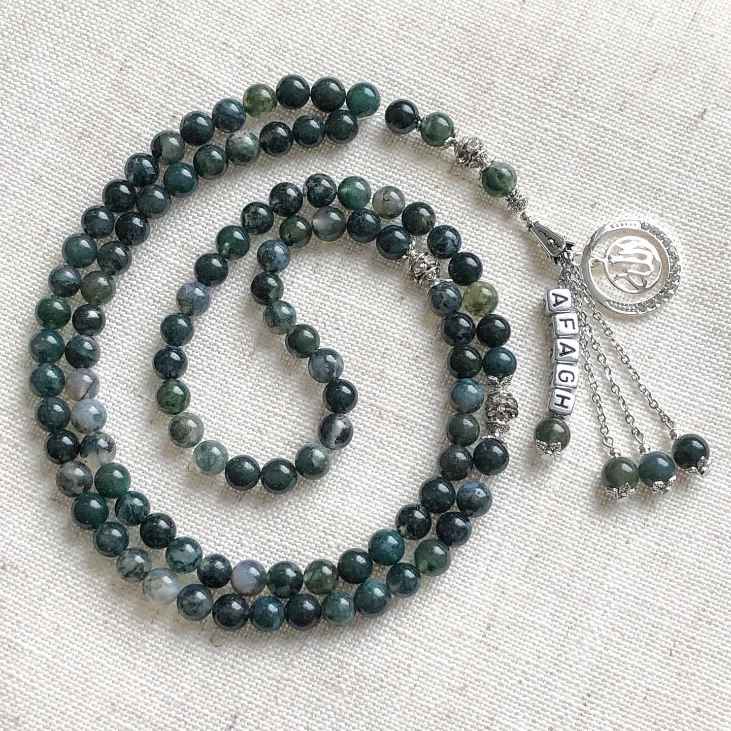 Moss Agate gemstone tasbih