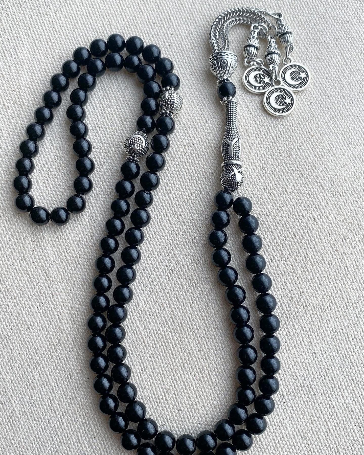 Ottoman Turkish tasbihs, natural black onyx gemstones.