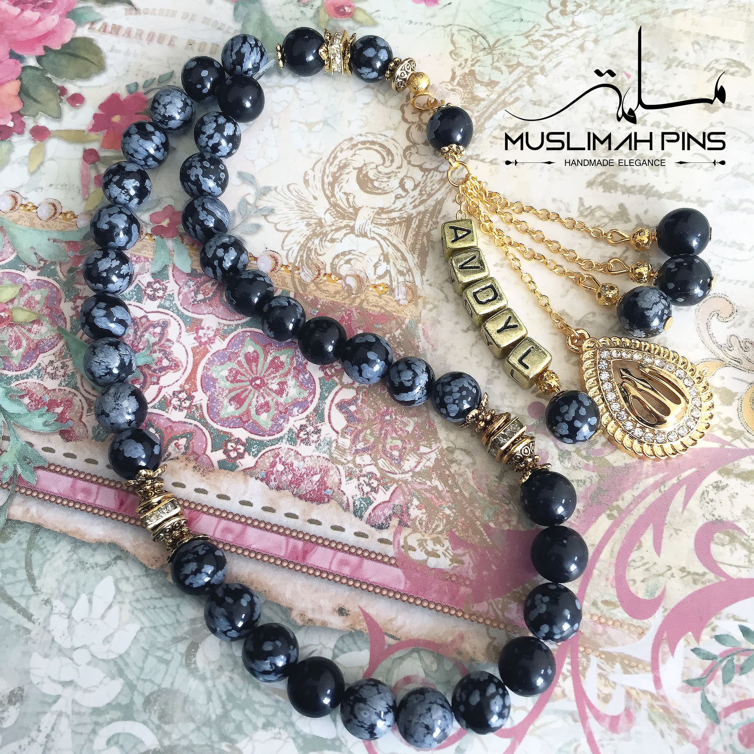Snowflake Obsidian gemstone semi precious stone tasbih. - image 5