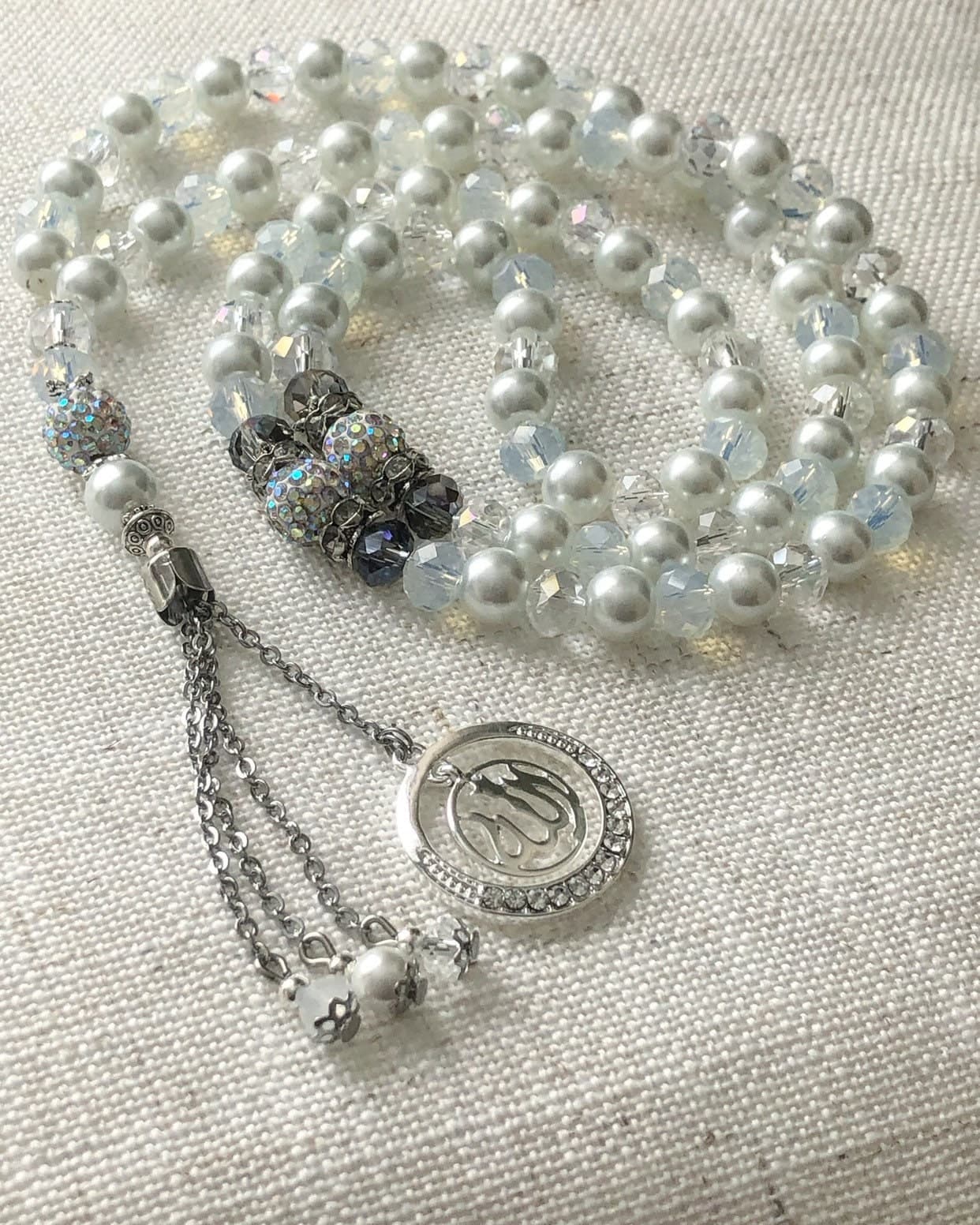 Glass Pearl & metallic crystal tasbih/prayerbeads - image 5