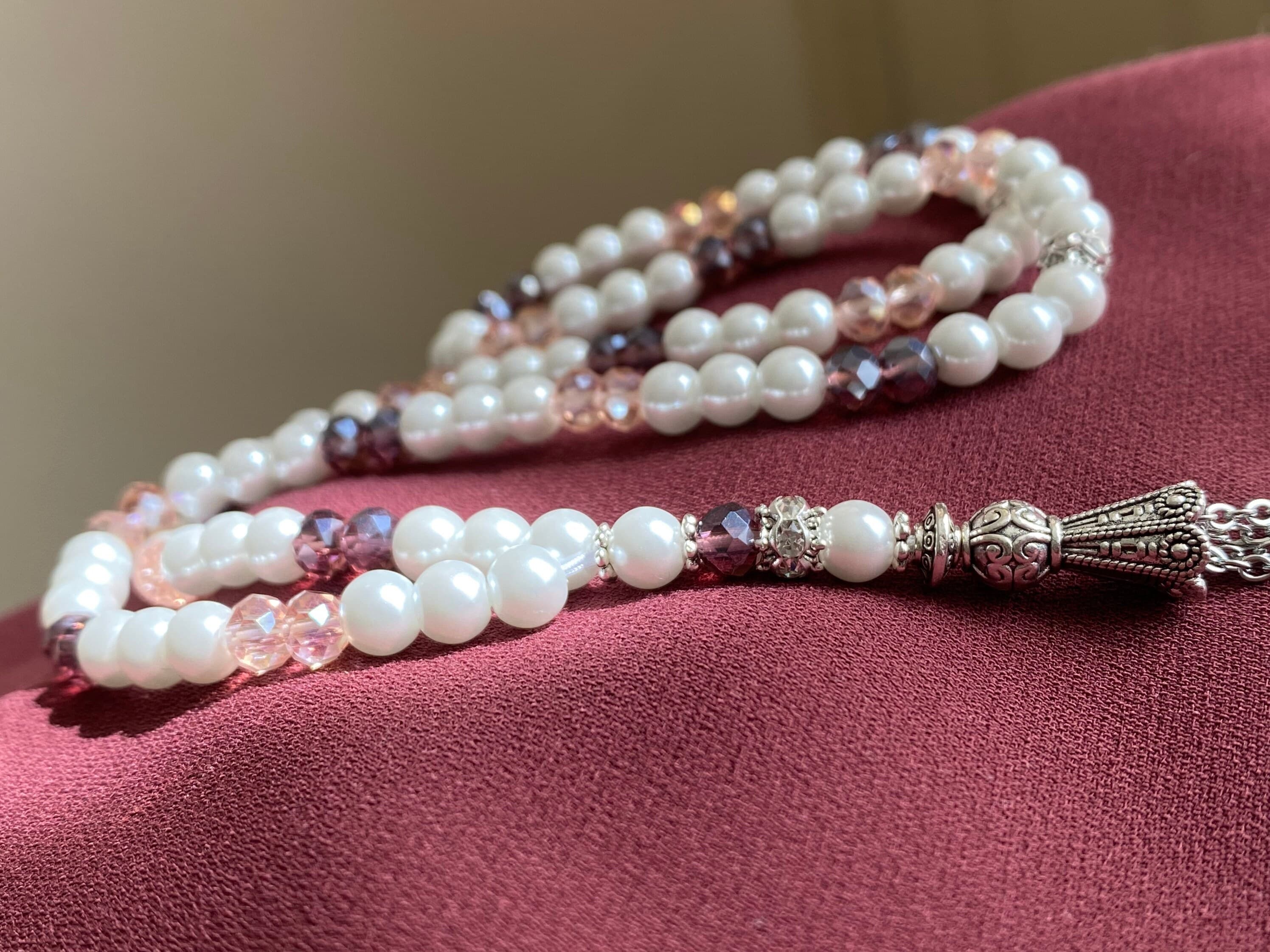 White pearl with crystals tasbih, tasbeeh, misbaha, prayer beads. - image 4