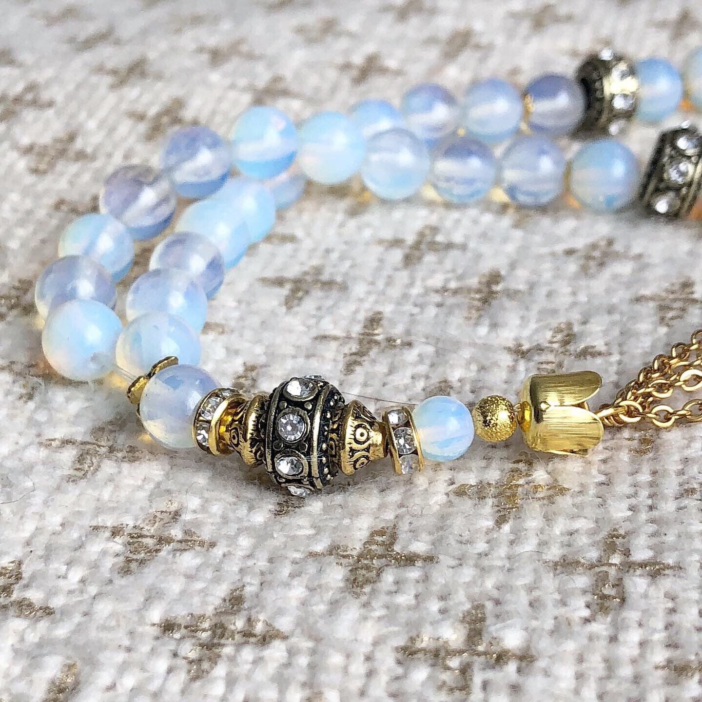 Opalite glass tasbih / prayer beads with gold plated Allah pendant - image 4
