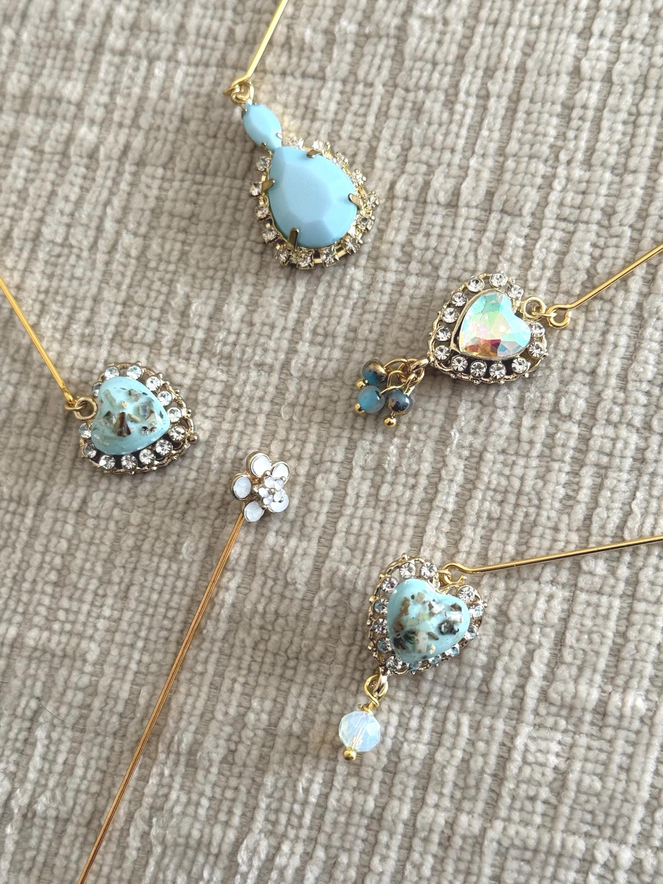 Blue opal hijab pins