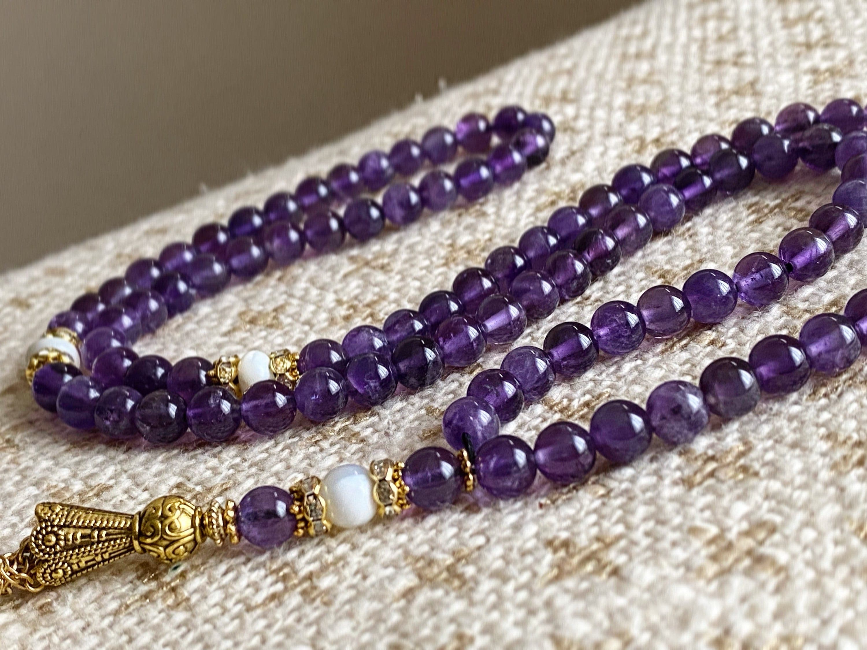 Amethyst gemstone tasbih with Mother-of-pearl beads - image 5