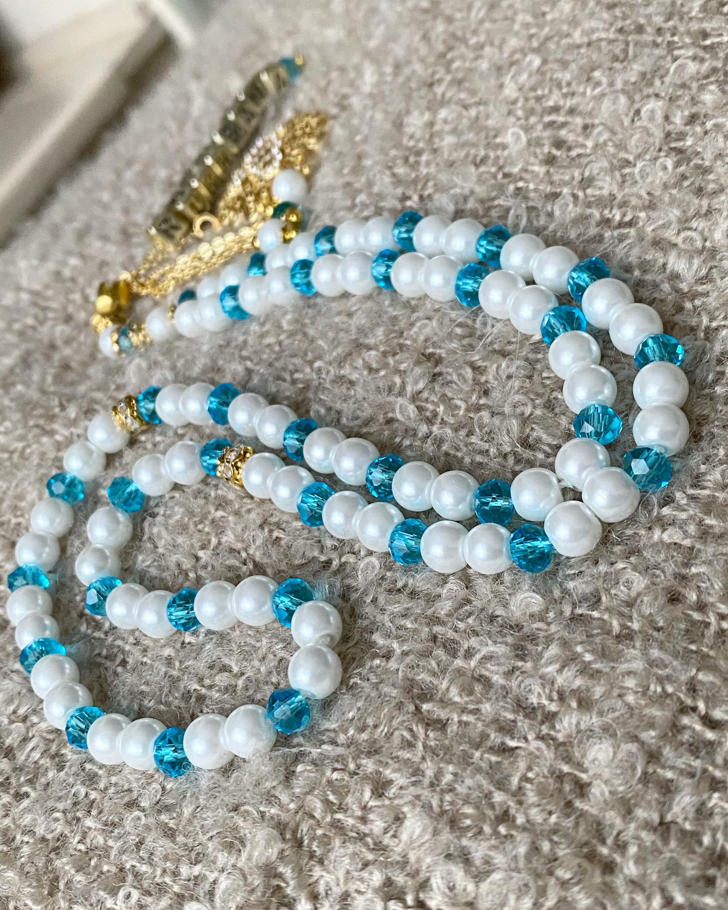 Pearl & crystal personalised tasbihs mibaha prayer beads - image 3