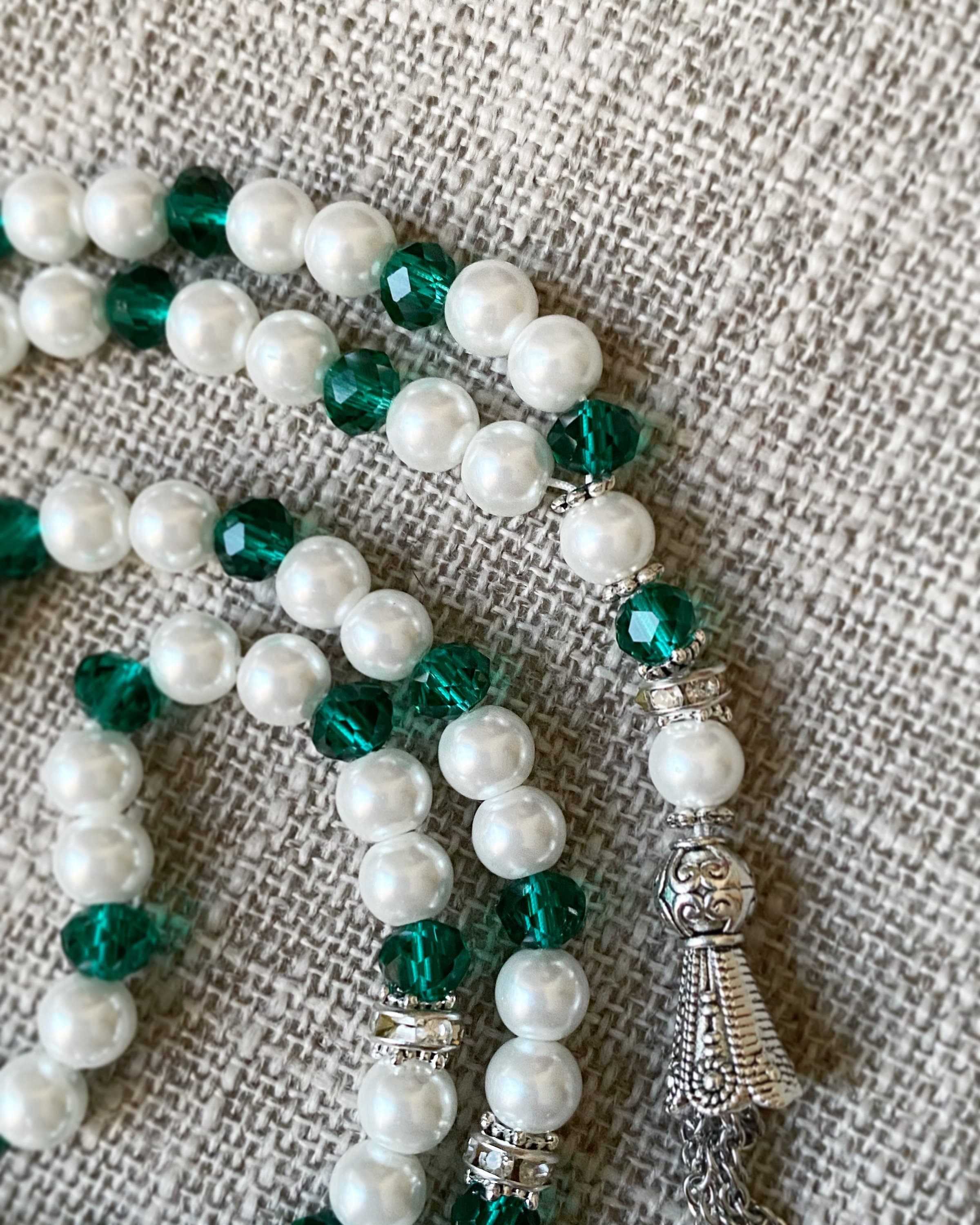 White pearl with crystals tasbih, tasbeeh, misbaha, prayer beads. - image 3