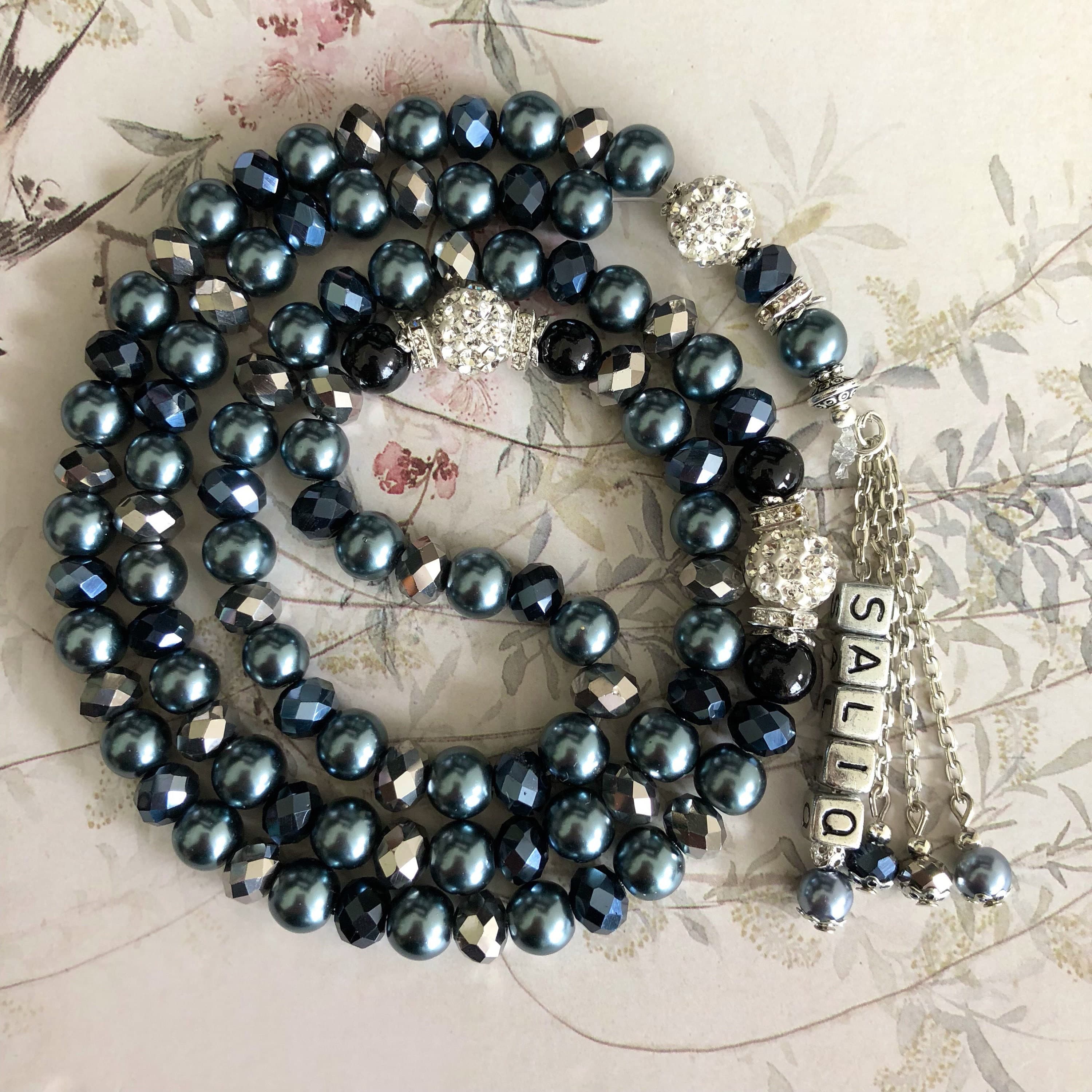 Glass Pearl & metallic crystal tasbih/prayerbeads - image 4