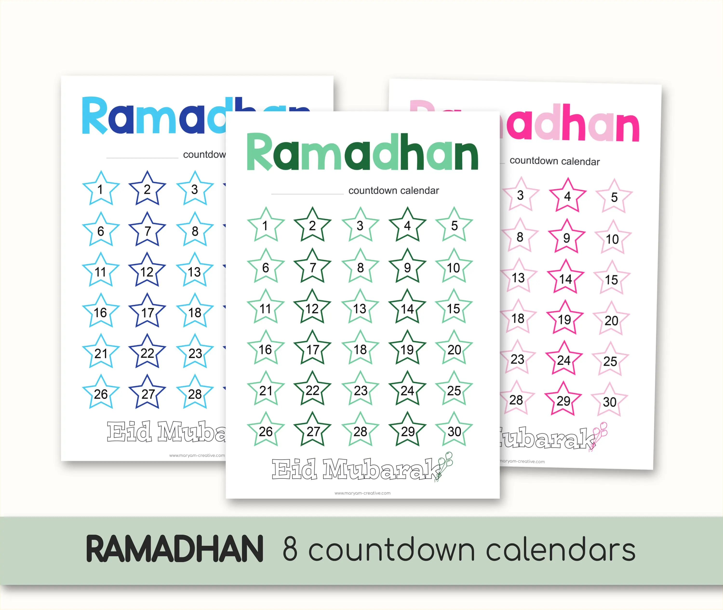 Ramadhan calendar colourful countdown days, Eid, Muslim kids, Islam for kids - Instant Download