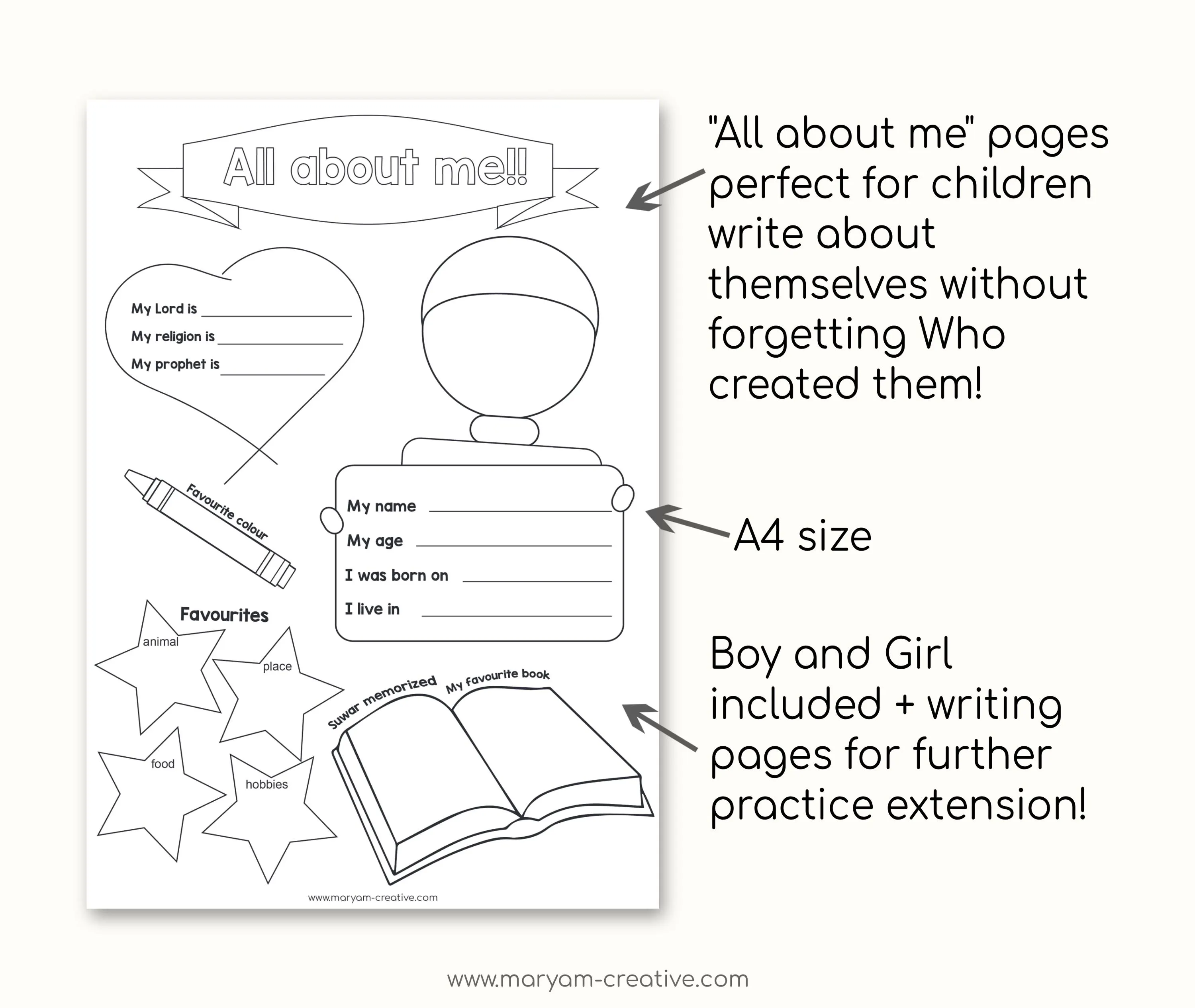 All About Me Worksheet, Muslim Kids, Back to School, Islam - Instant Download - image 3