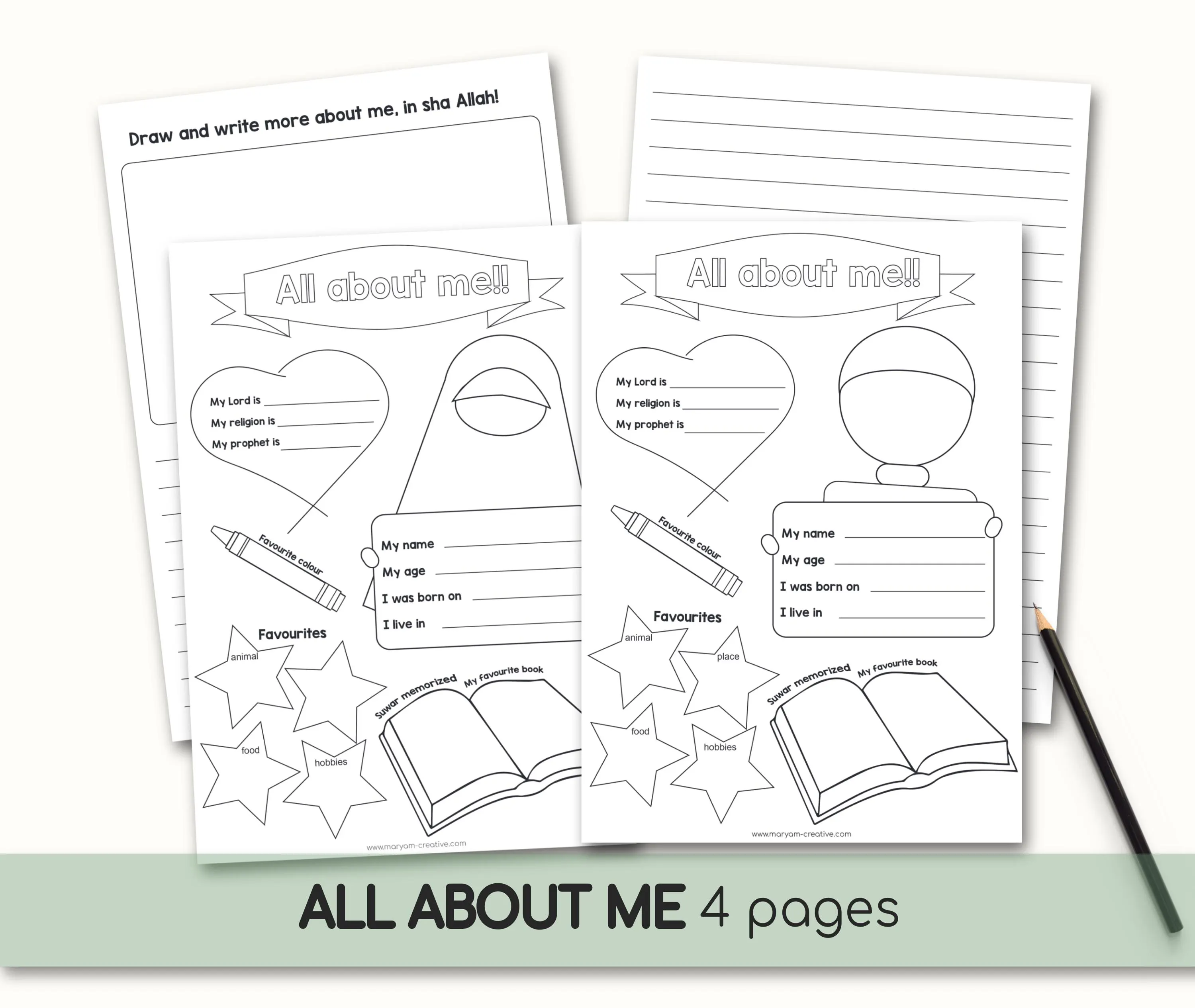 All About Me Worksheet, Muslim Kids, Back to School, Islam - Instant Download - image 2