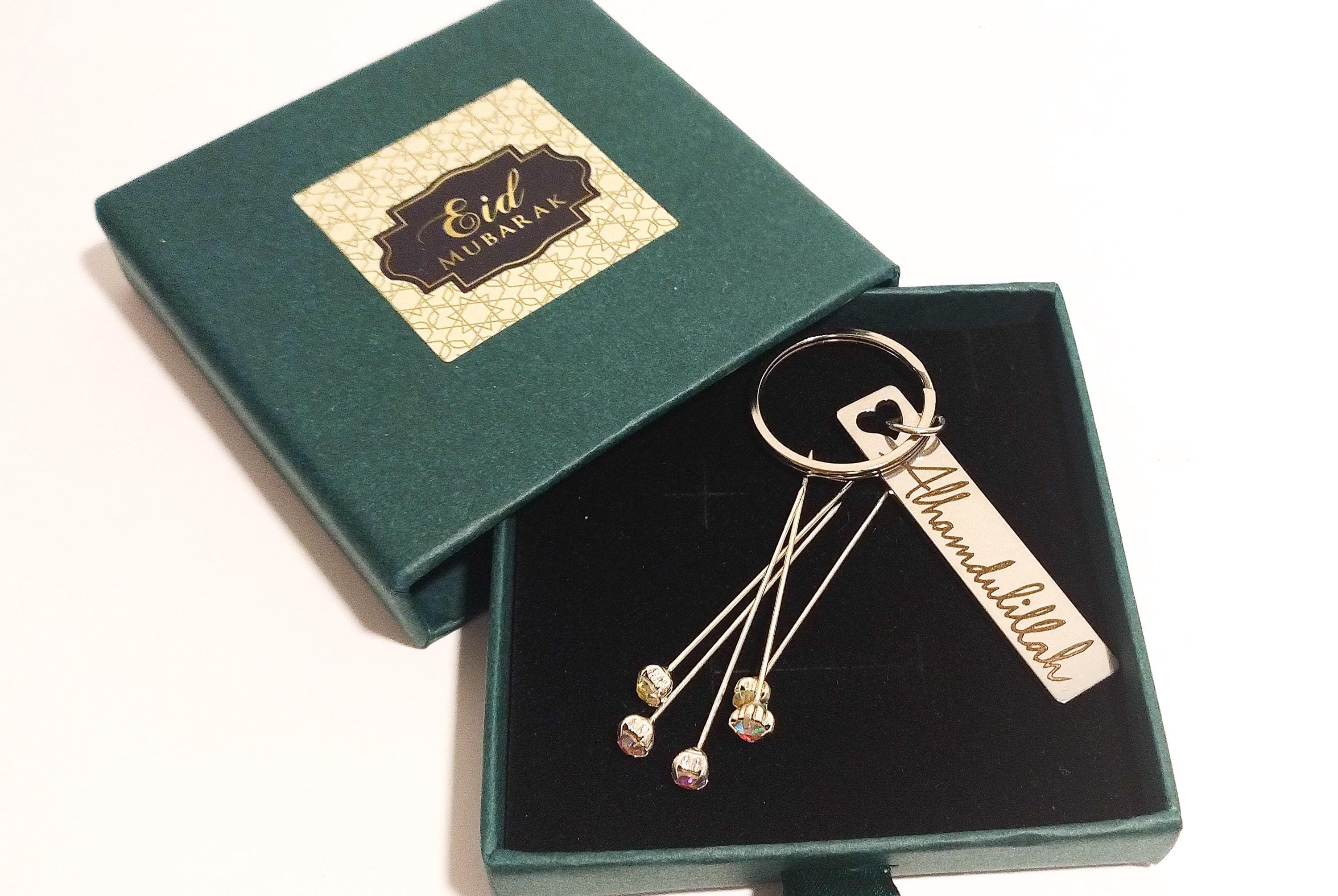 Muslimah Gift - Eid Gift - Ramadan - Alhamdulillah Key Ring & 5 Petite Diamante Hijab Pins in Gift Box - Eid Mubarak - Ready For Gifting - image 4