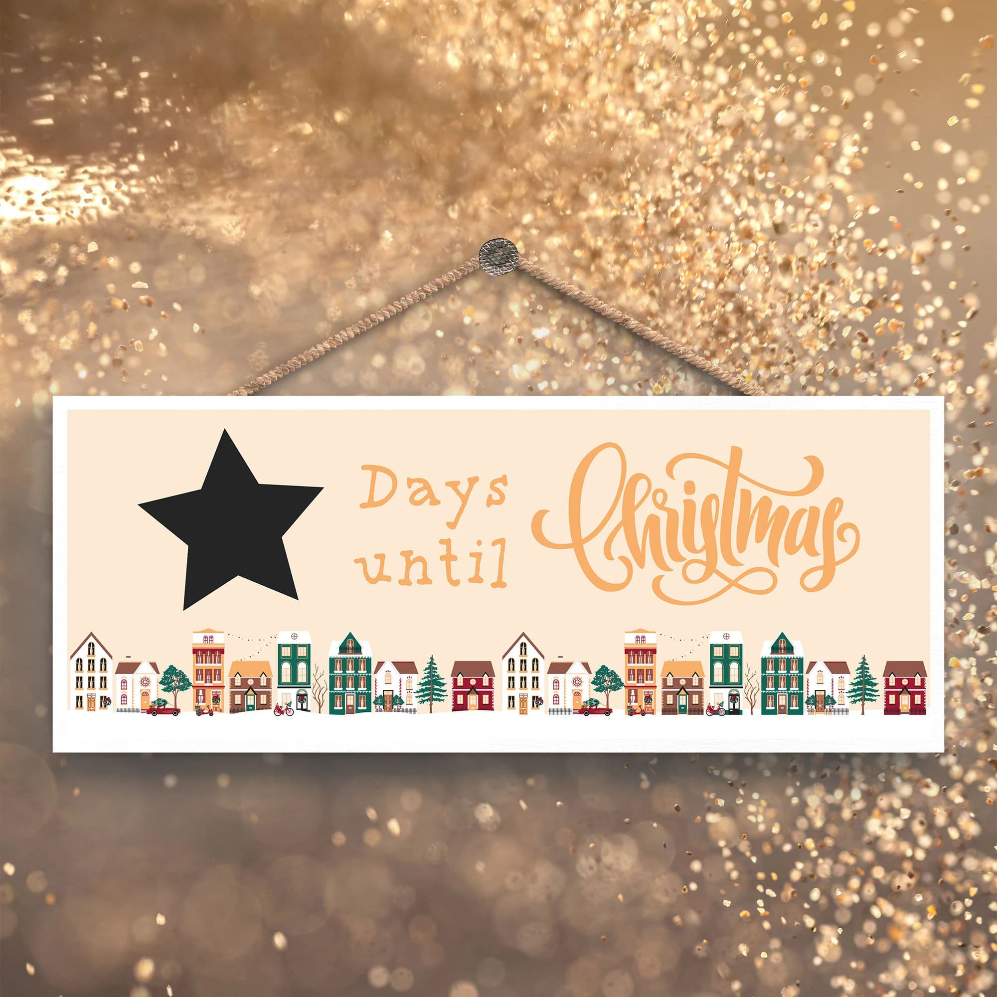 Personalized Christmas Countdown Chalkboard, Festive Street Scene Wooden Plaque - image 4