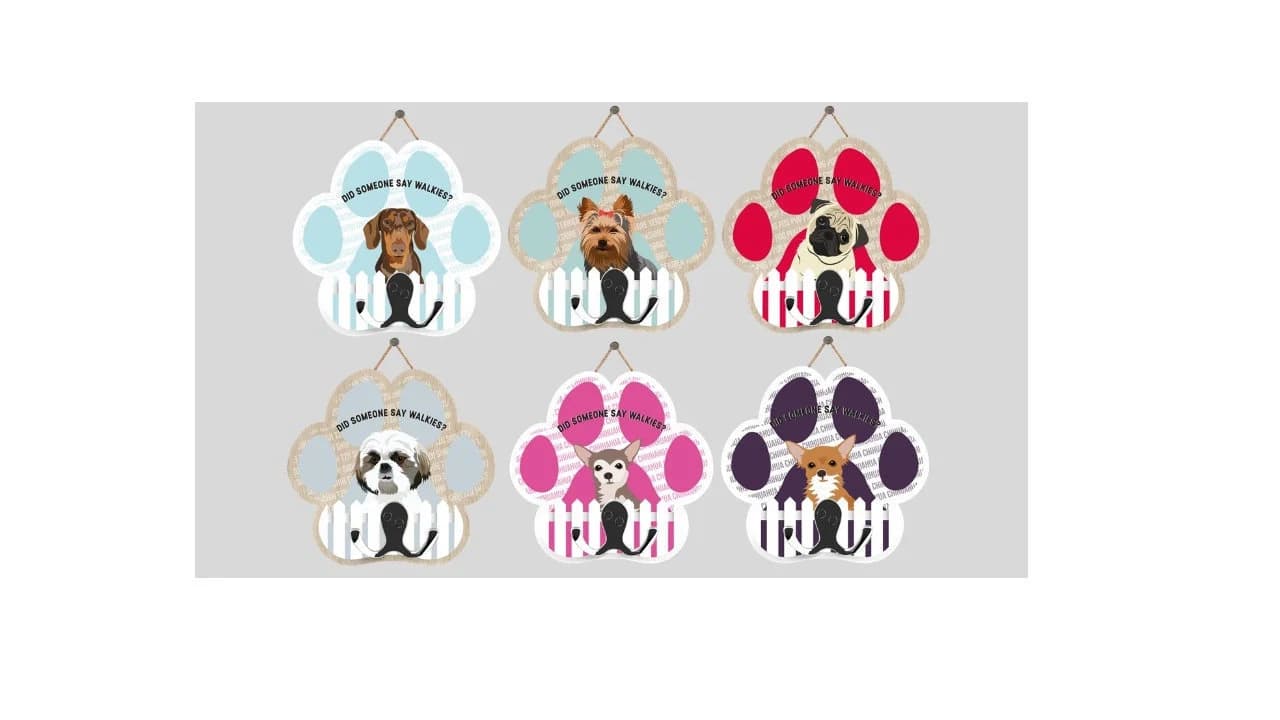 Pawprint Dog Leash Hook: "Did Someone Say Walkies" Double Hanger