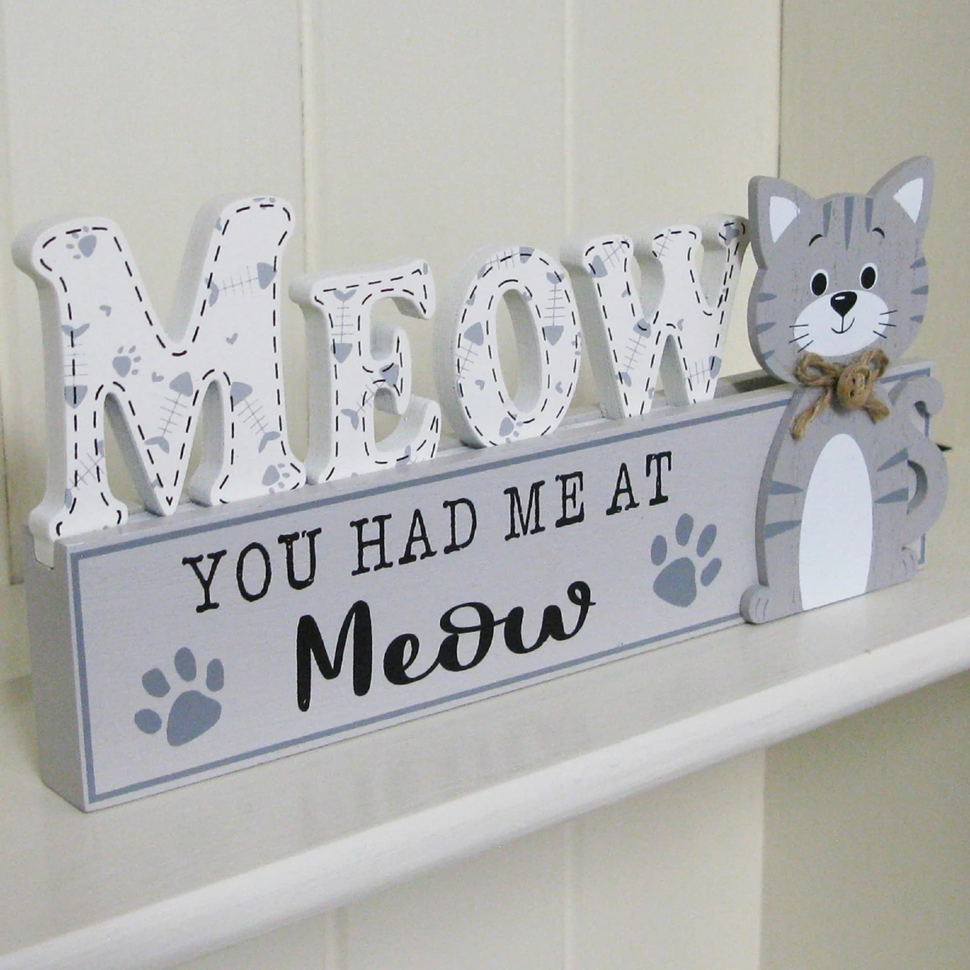 Meow You Had Me At Meow Sign, Grey Cat Plaque - image 3