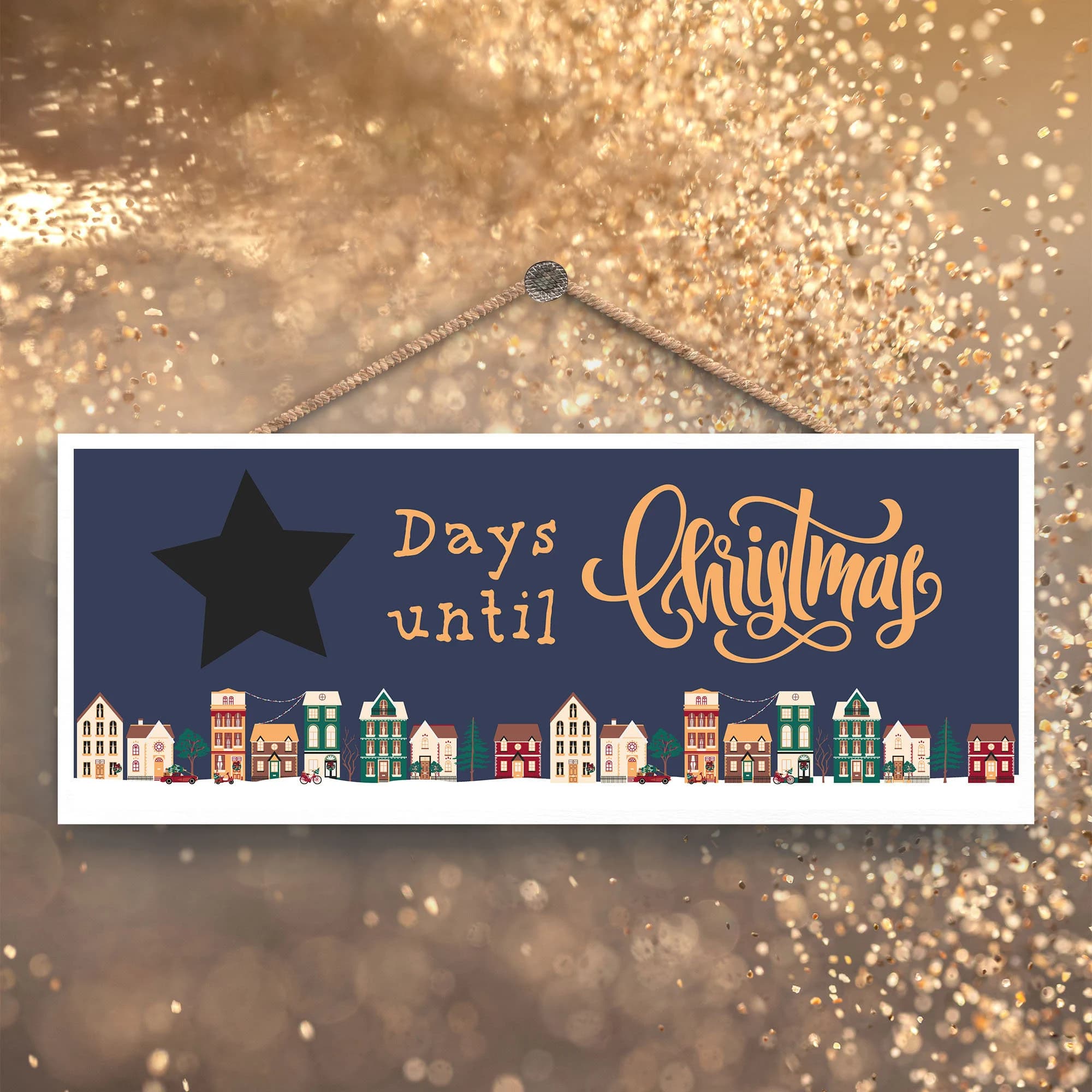 Personalized Christmas Countdown Chalkboard, Festive Street Scene Wooden Plaque - image 3