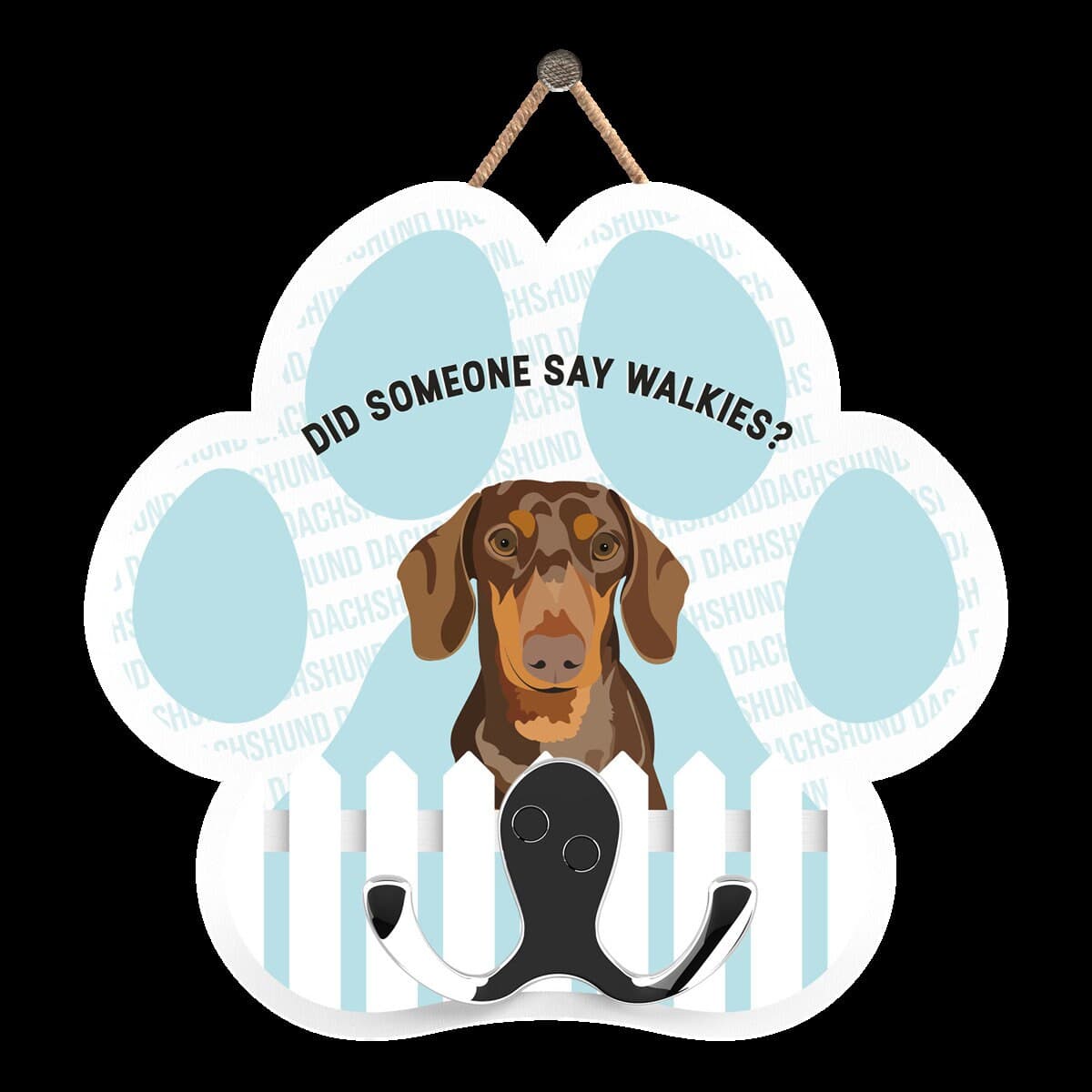 Pawprint Dog Leash Hook: "Did Someone Say Walkies" Double Hanger - image 4