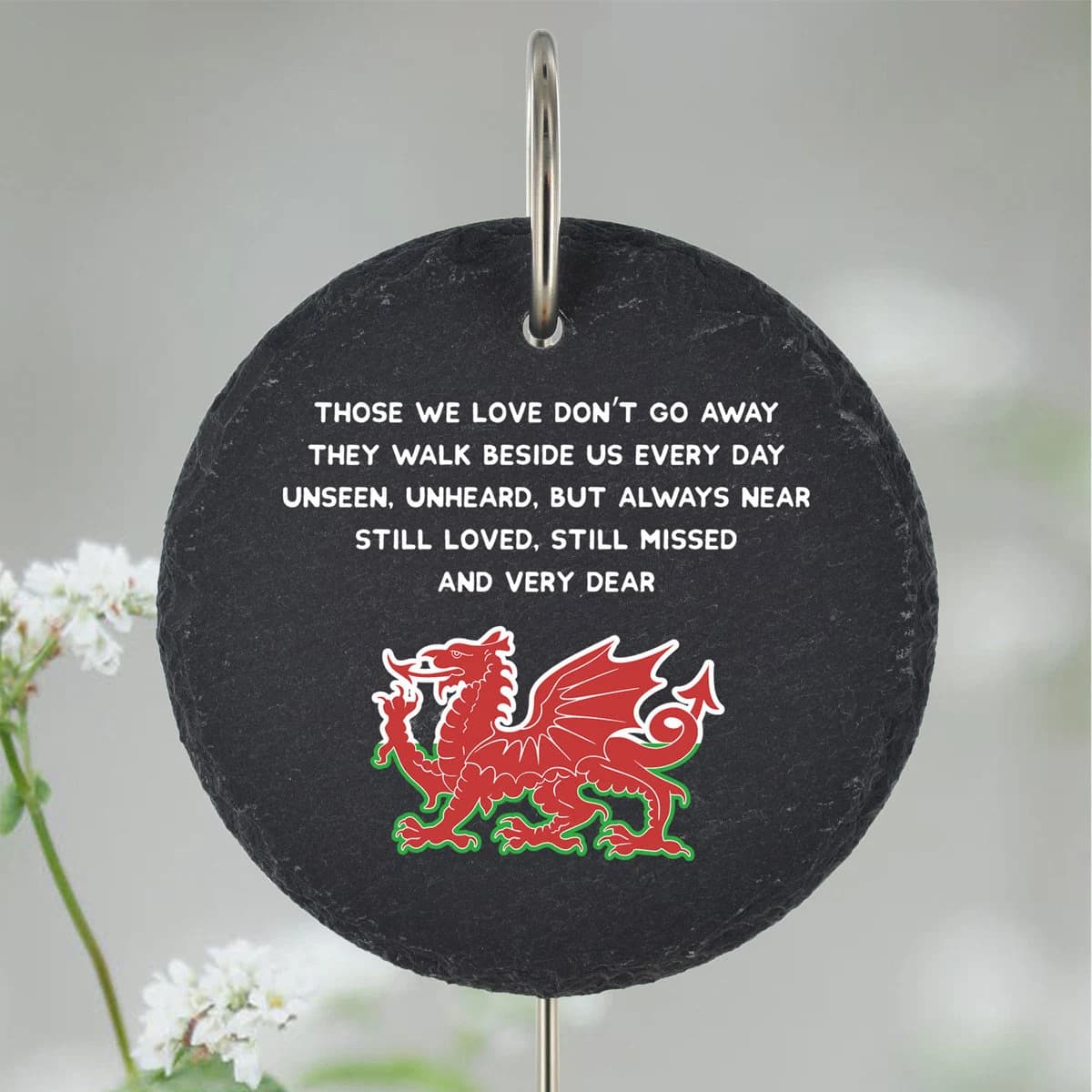 Welsh Slate Grave Marker with Daffodil, Love Spoons, Dragon - image 3