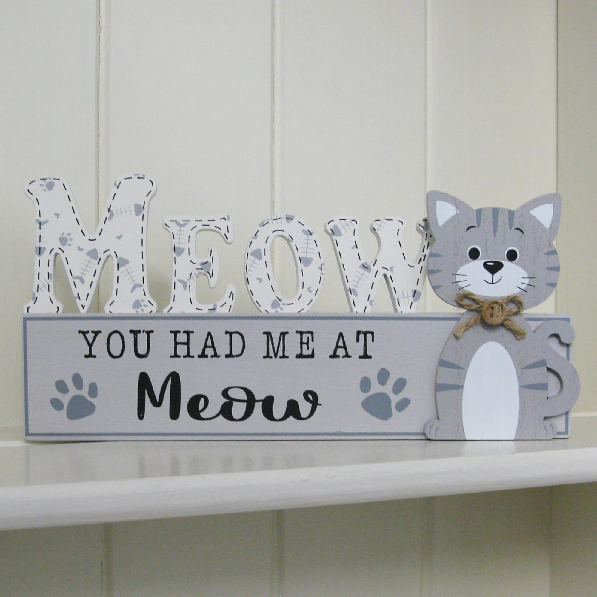 Meow You Had Me At Meow Sign, Grey Cat Plaque