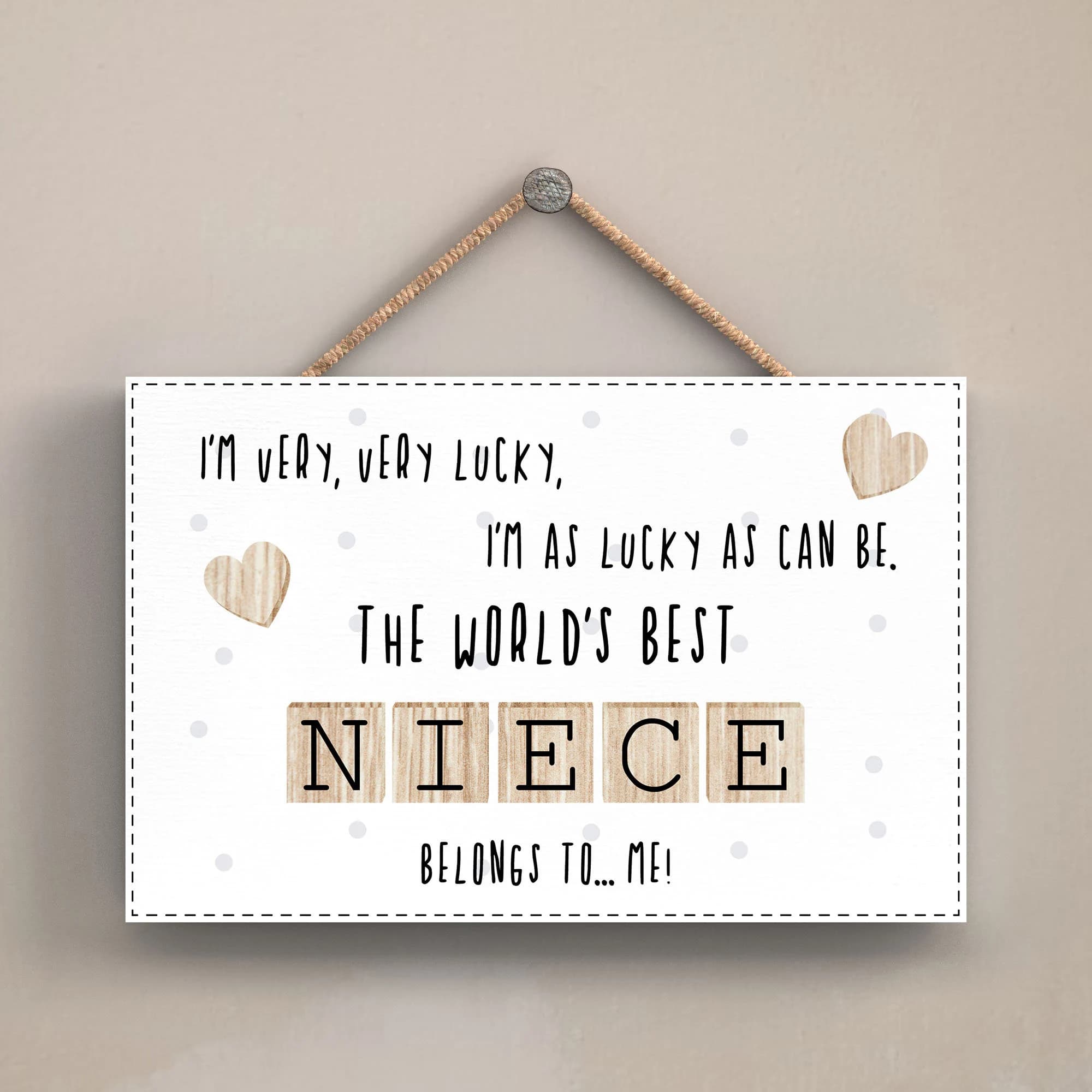 Worlds Best Niece Plaque - Cream Wood Scrabble Letter Sign