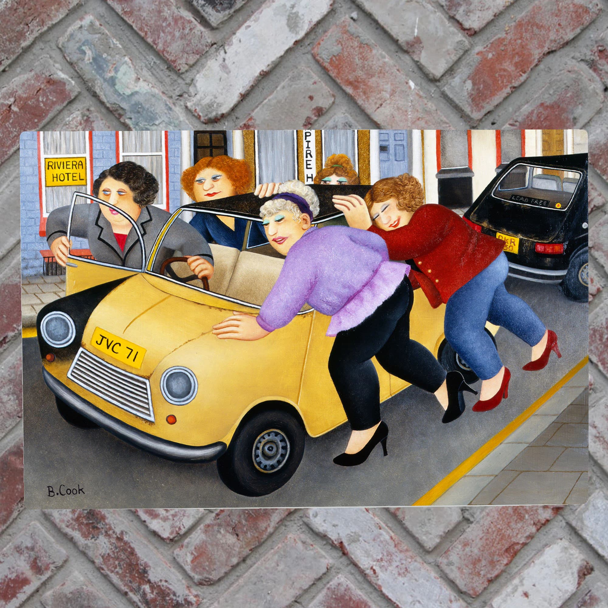 Beryl Cook Ceramic Tile Art: Ruby's Wheels or Good Little Runner, Girl Empowerment Sign