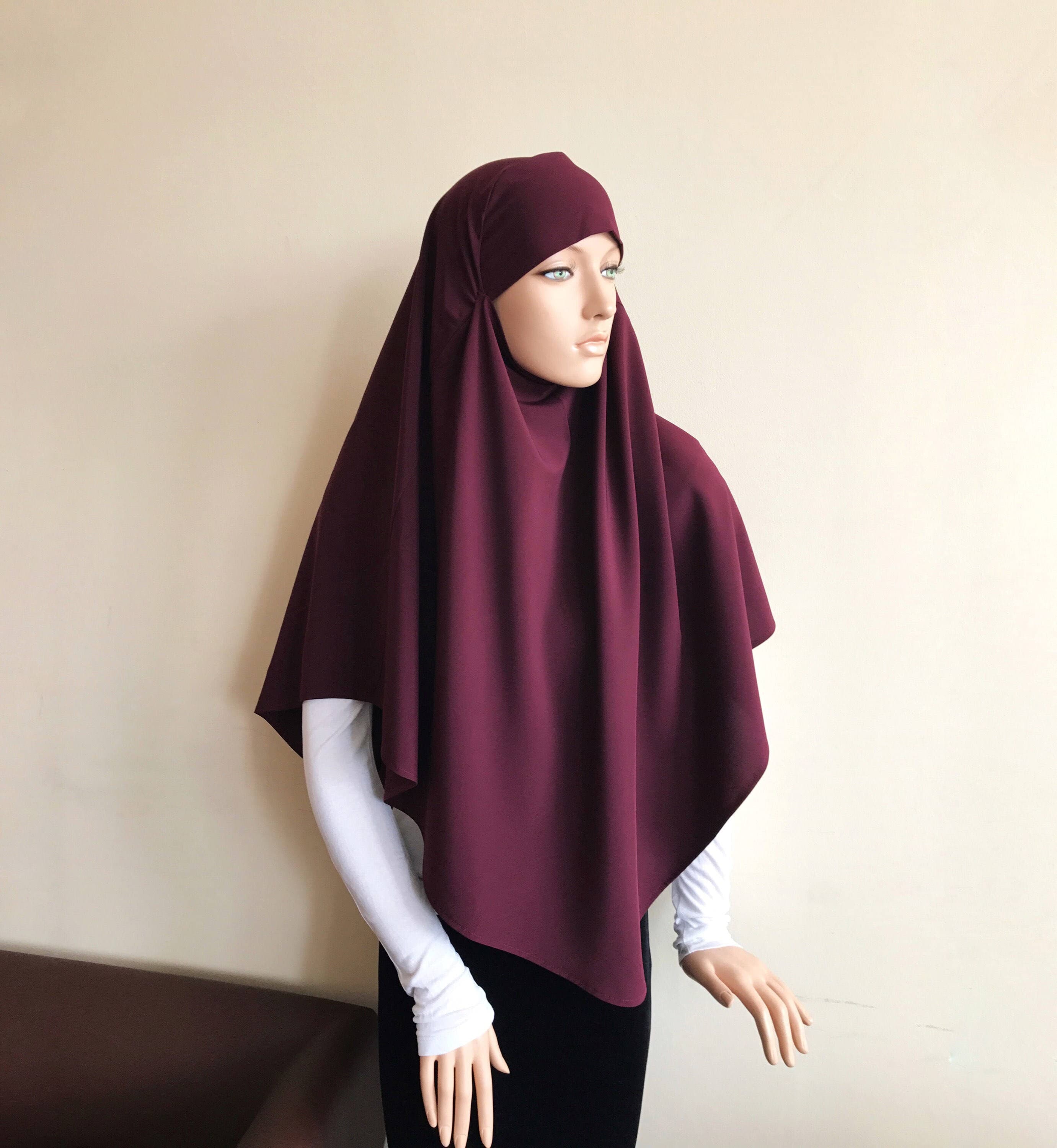Burgundy Tie Khimar, One Piece Hijab, Muslim Clothing