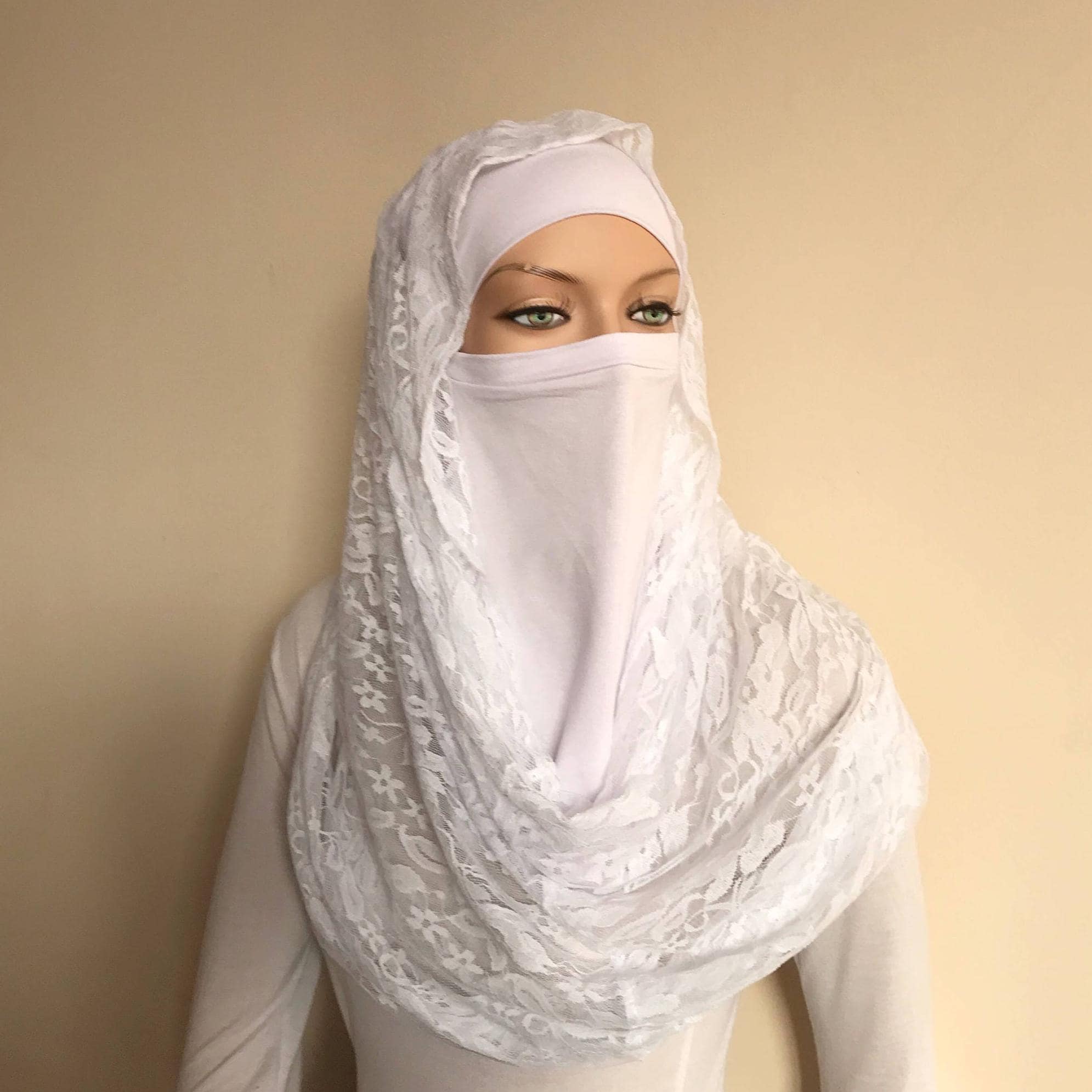 White Lace Infinity Scarf, Wedding Bridal Veil, Modern Hijab