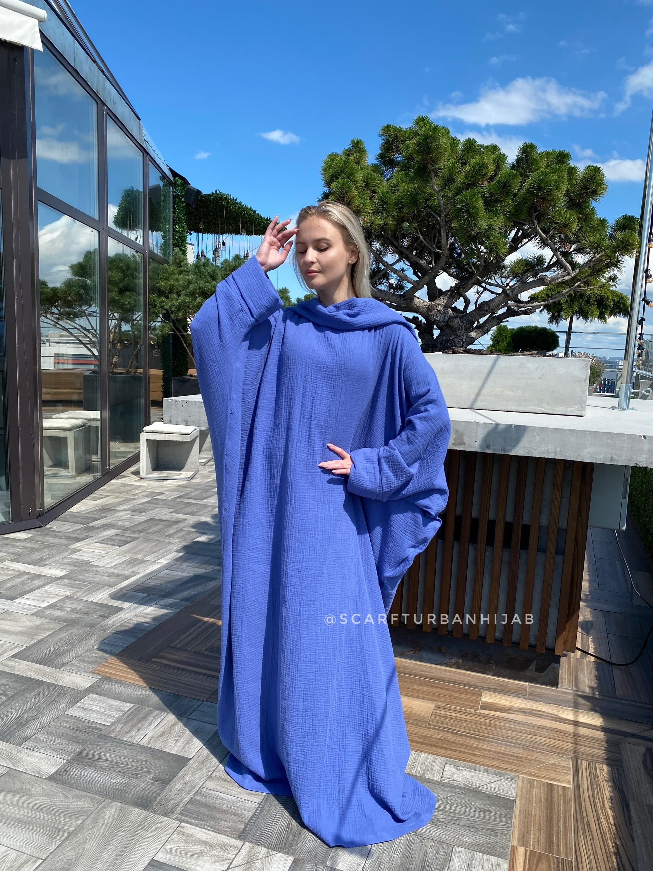 Muslin Cotton Maxi Dress with Hood, Oversize Boho Abaya - image 4