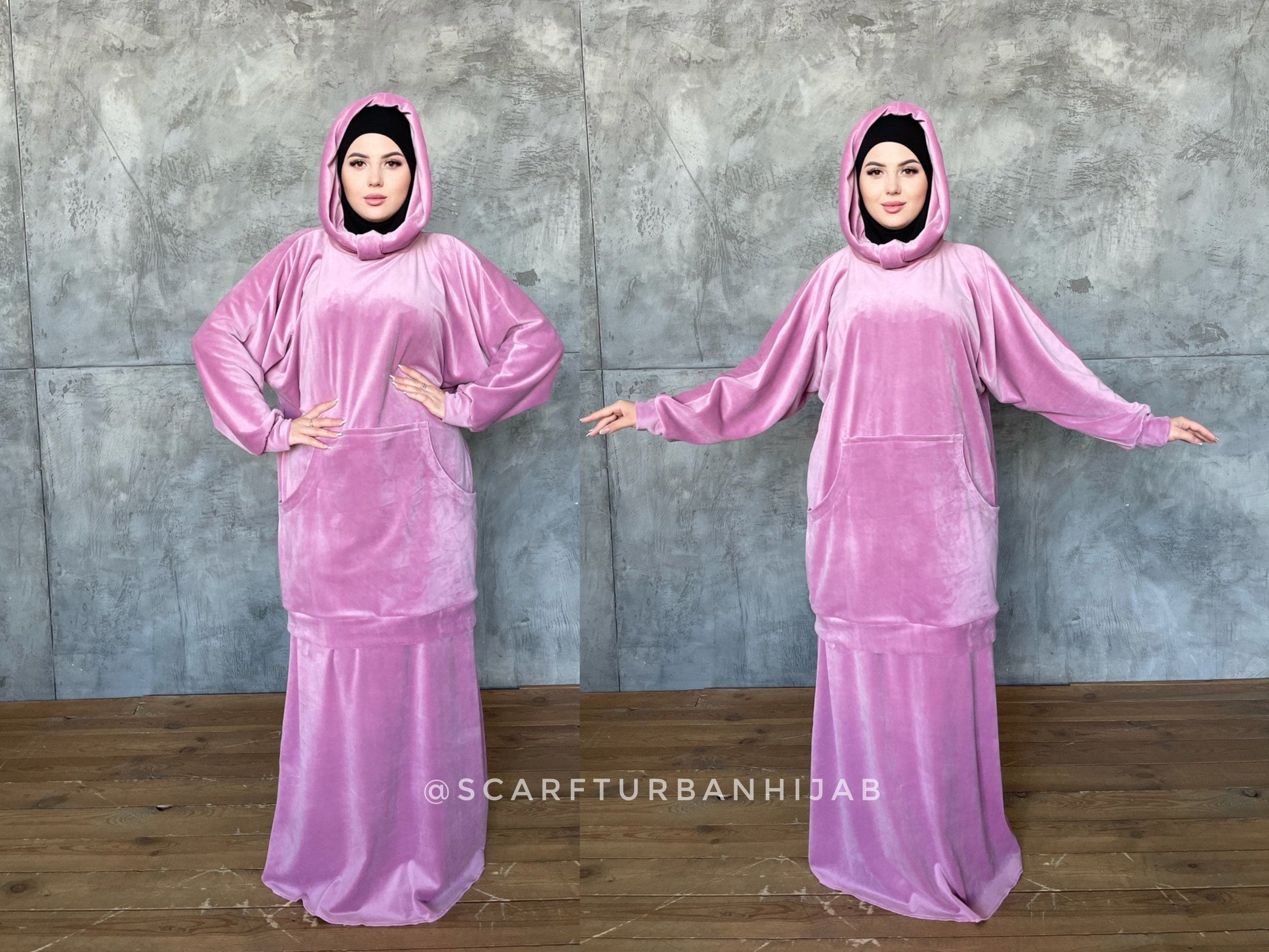 Size S - M Pink Sport suit with hood , Muslim clothing, hijab plush velour - image 3
