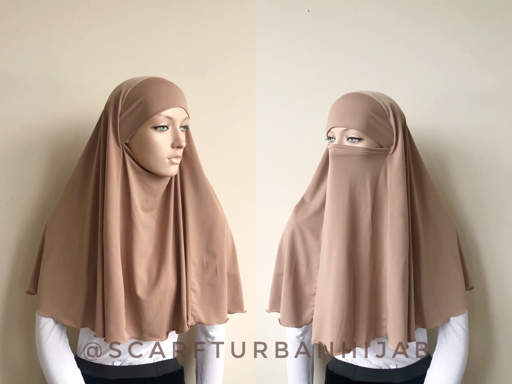 Beige Jersey Transformer Hijab Niqab, Ready to Wear - image 3