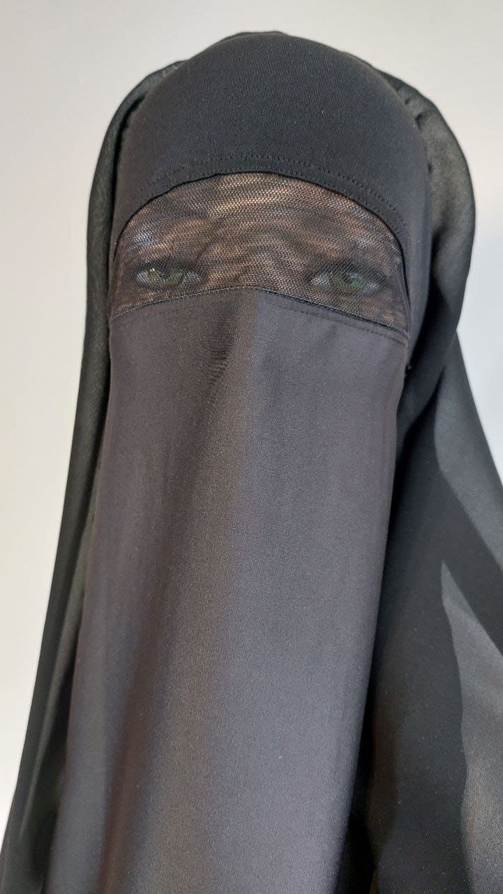 Black Niqab Burqa with Veil: See-Through Netting, Polyester Viscose Silk - image 4