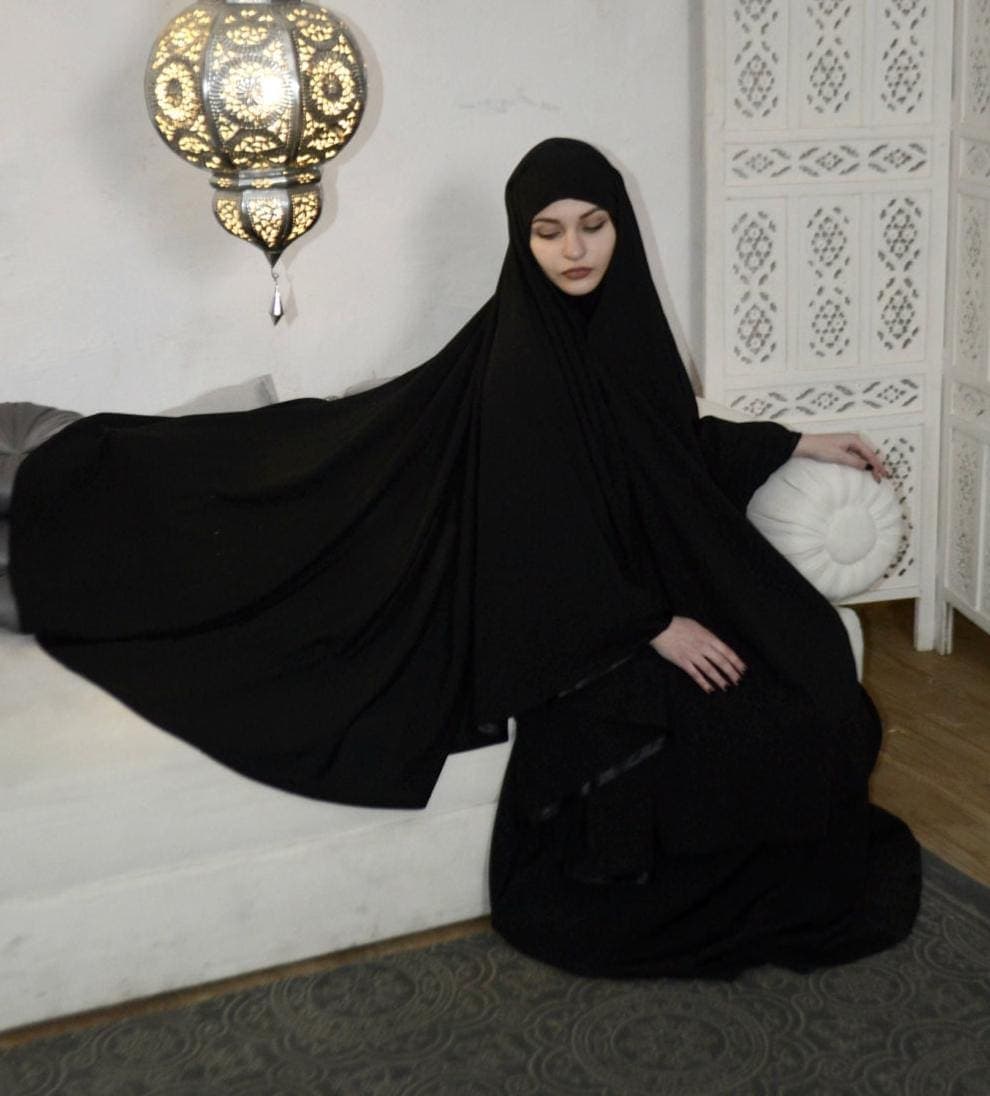 Black Crepe Chiffon Khimar, Modern Muslim Kimono Cape
