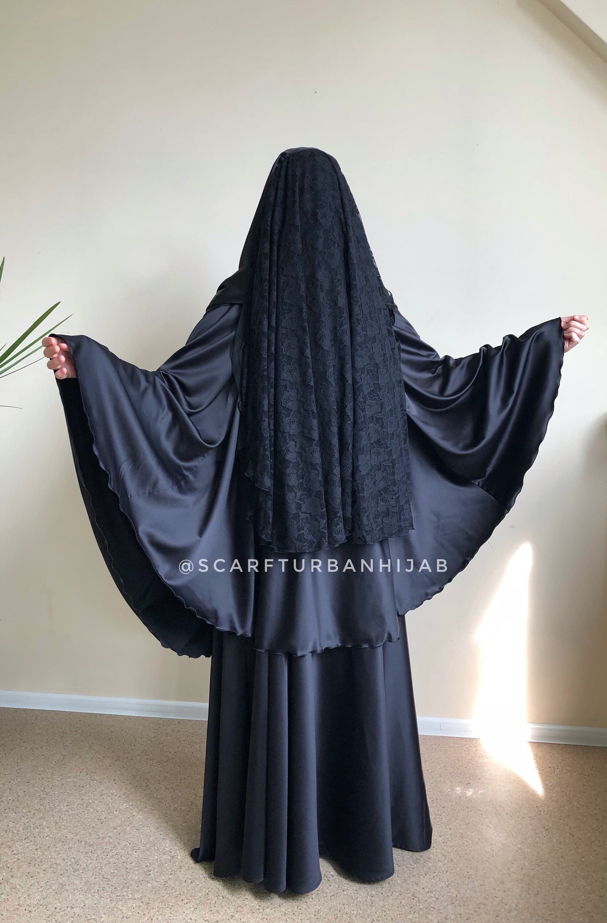 Elegant Silk Satin Muslim Suit, 4-Layer Veil Khimar - image 5