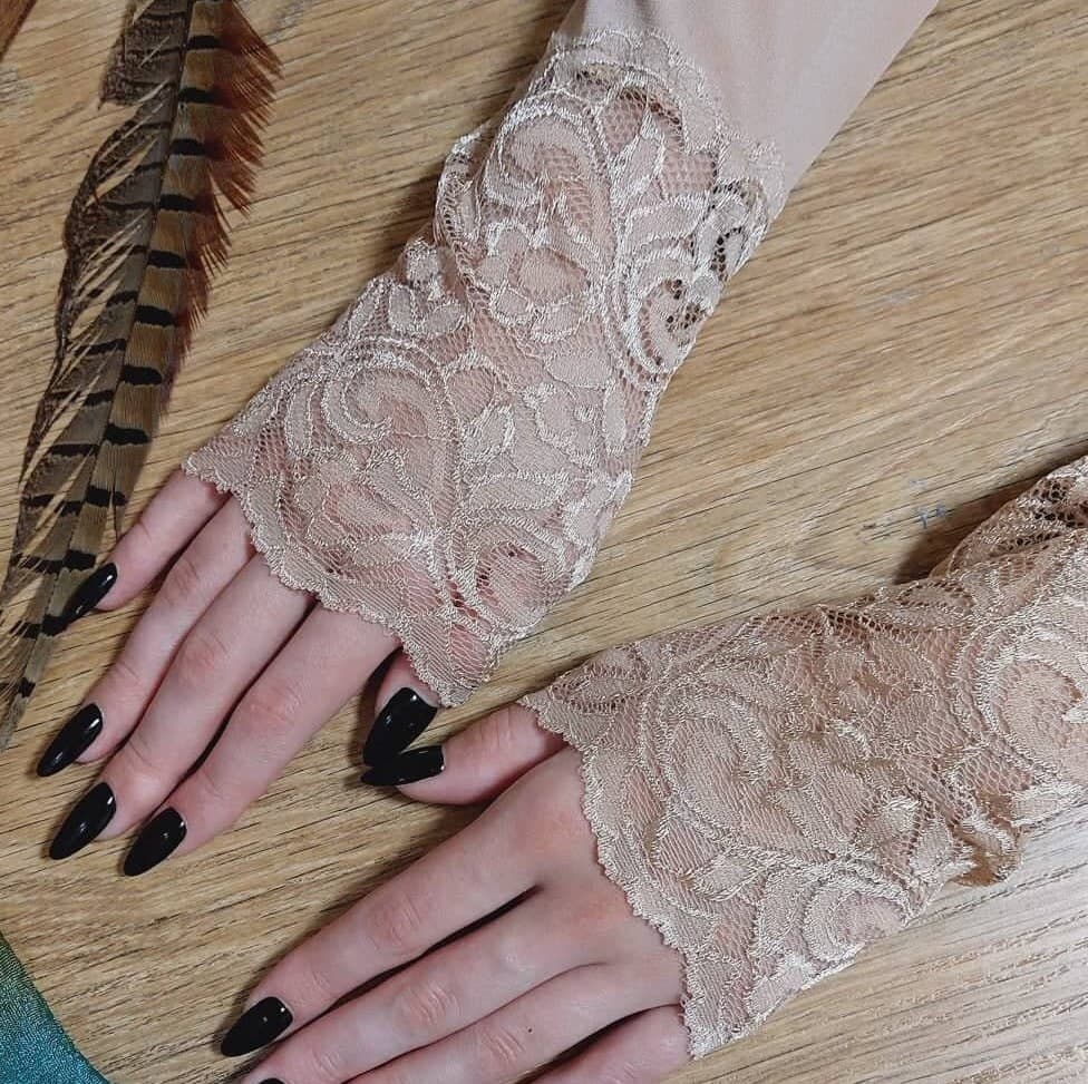 Lace Beige Arm Sleeves - Knitted Long Mitts, Muslim Accessory - image 5