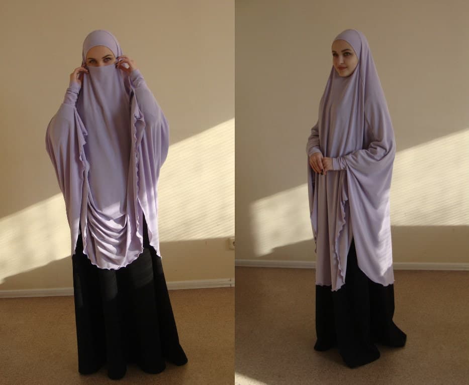 Lilac Jersey Khimar, Traditional Hijab, Ready to Wear Prayer Scarf - image 3