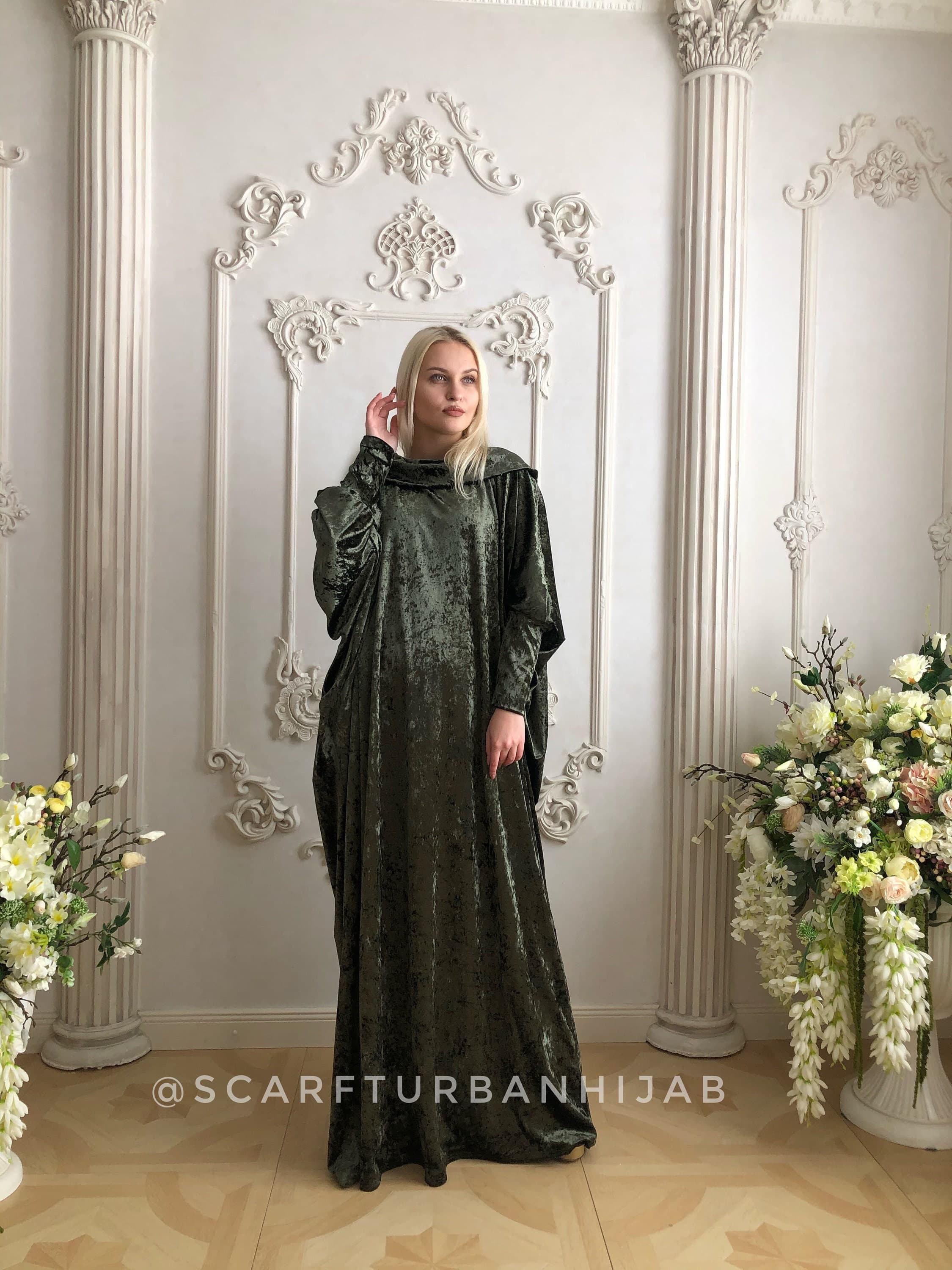Khaki Velvet Hooded Maxi Dress, Plus Size Abaya - image 4