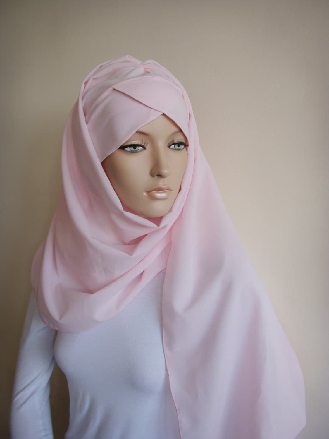 Handmade Pink Chiffon Turban Hijab, Ready to Wear Chapel Scarf - image 4