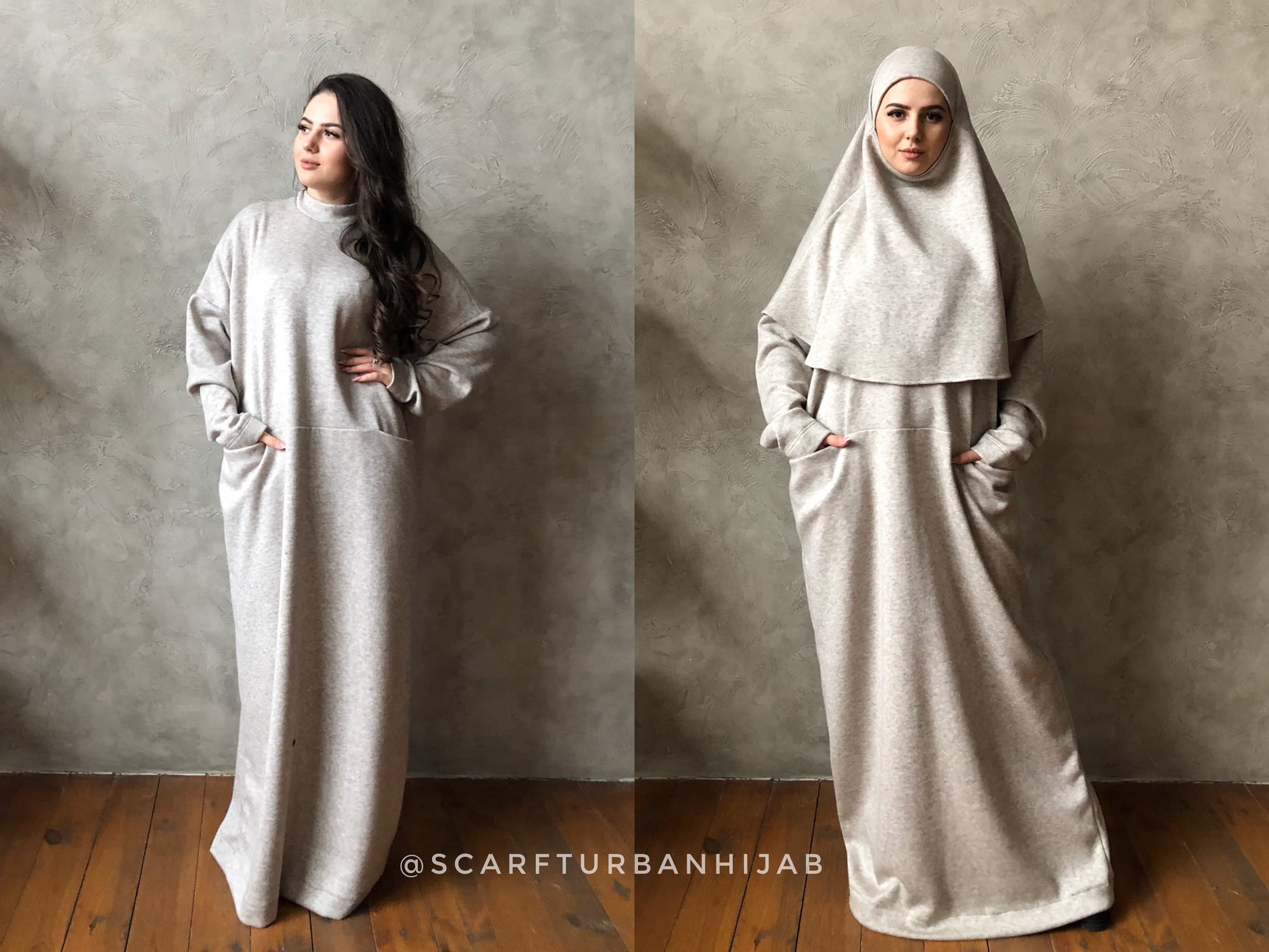 Beige Wool Maxi Dress with Hood, Plus Size Kaftan Abaya - image 3