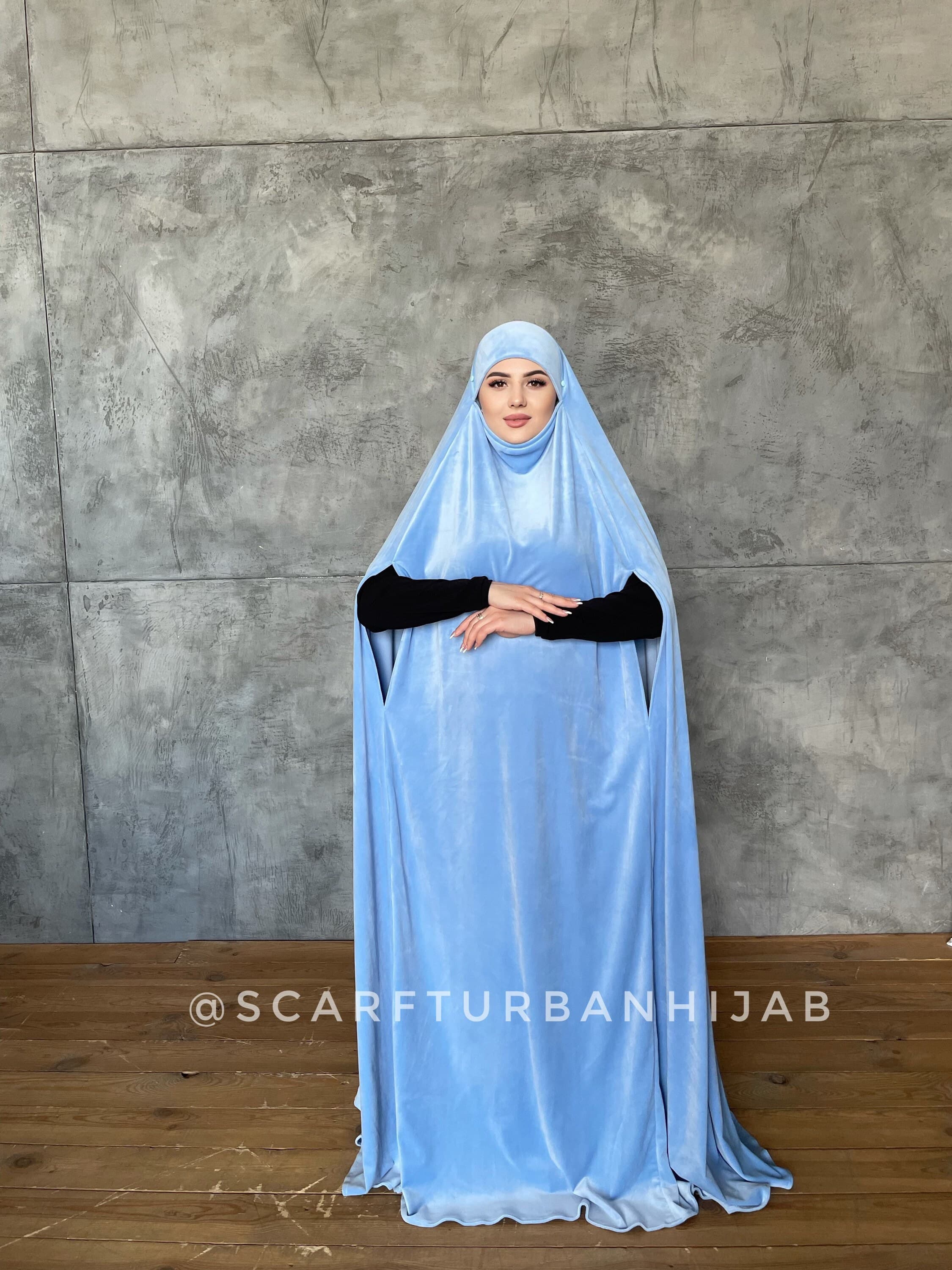 Warm blue Afghan burqa, plush velour khimar cape, niqab, full long hijab jilbab - image 5