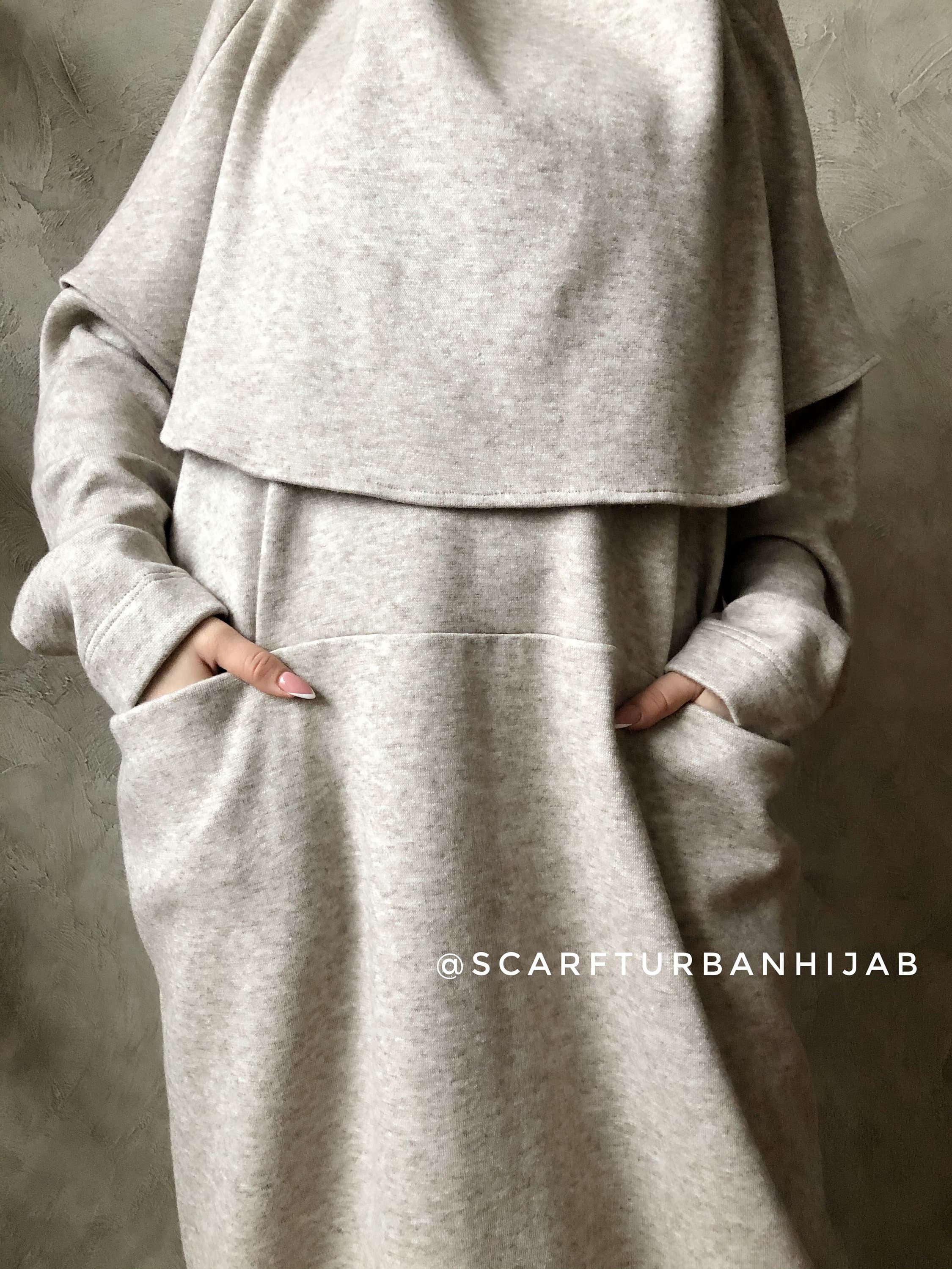 Beige Wool Maxi Dress with Hood, Plus Size Kaftan Abaya - image 5