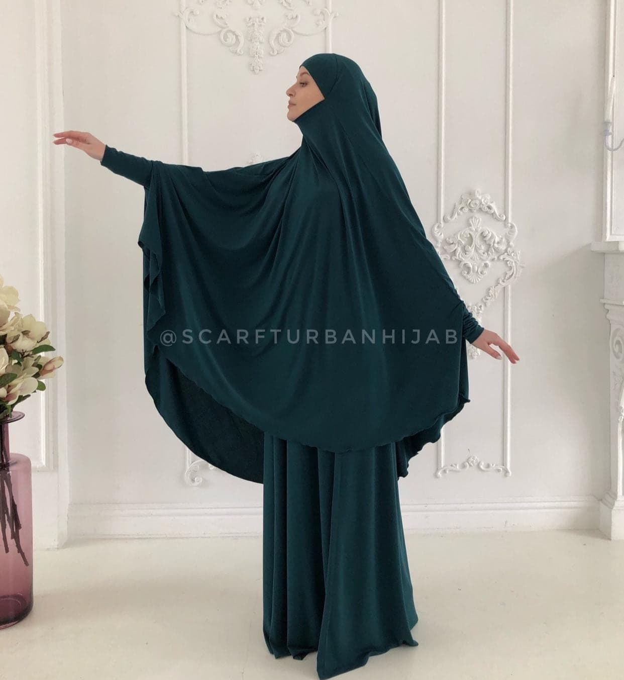 Emerald Green Jersey Khimar Niqab, Islamic Hijab Dress