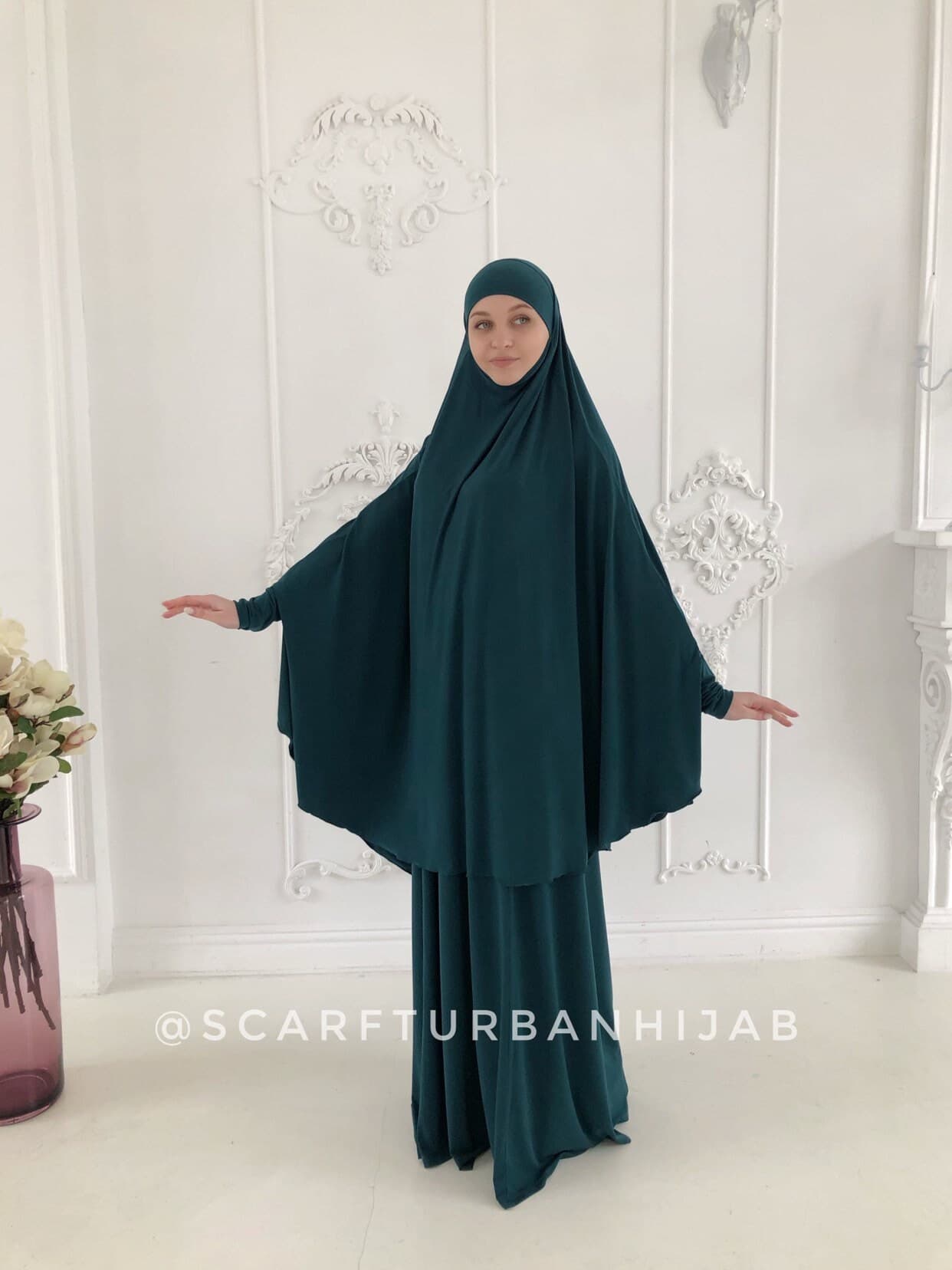 Emerald Green Jersey Khimar Niqab, Islamic Hijab Dress - image 5