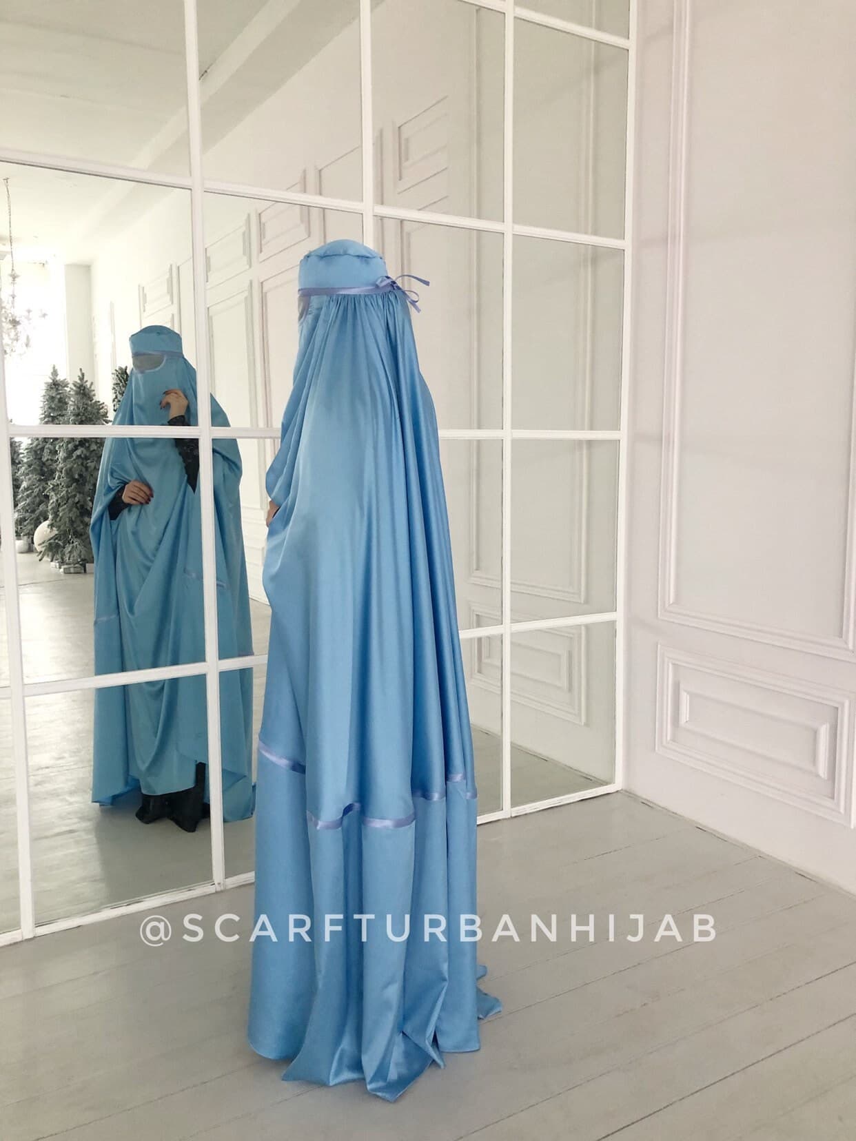 Sky Blue Afghan burqa, silk khimar cape, niqab, full long hijab - image 5