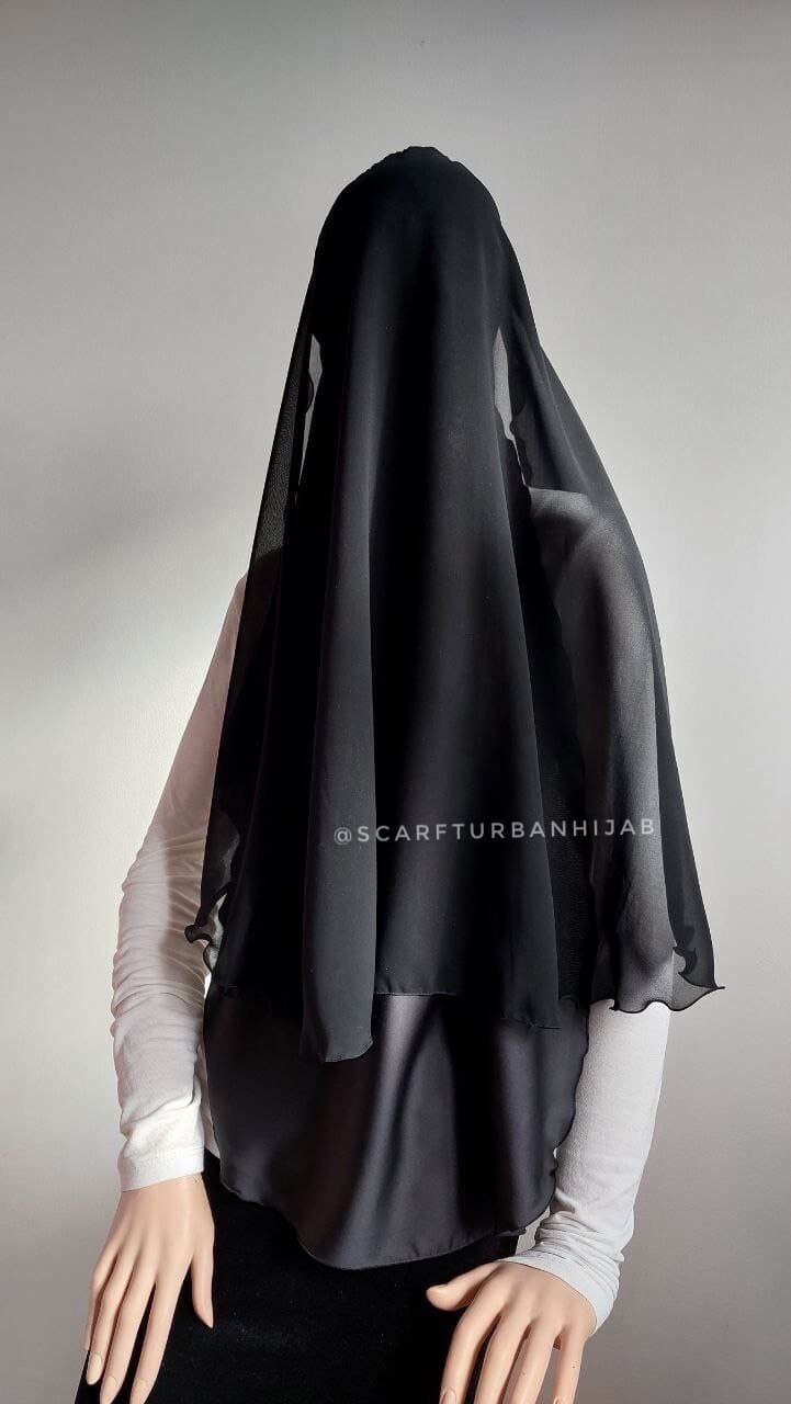 Black Niqab Burqa with Veil: See-Through Netting, Polyester Viscose Silk - image 5