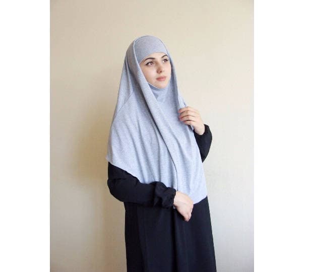 Grey Melange Jersey Tie Khimar, Ready to Wear Hijab - image 3