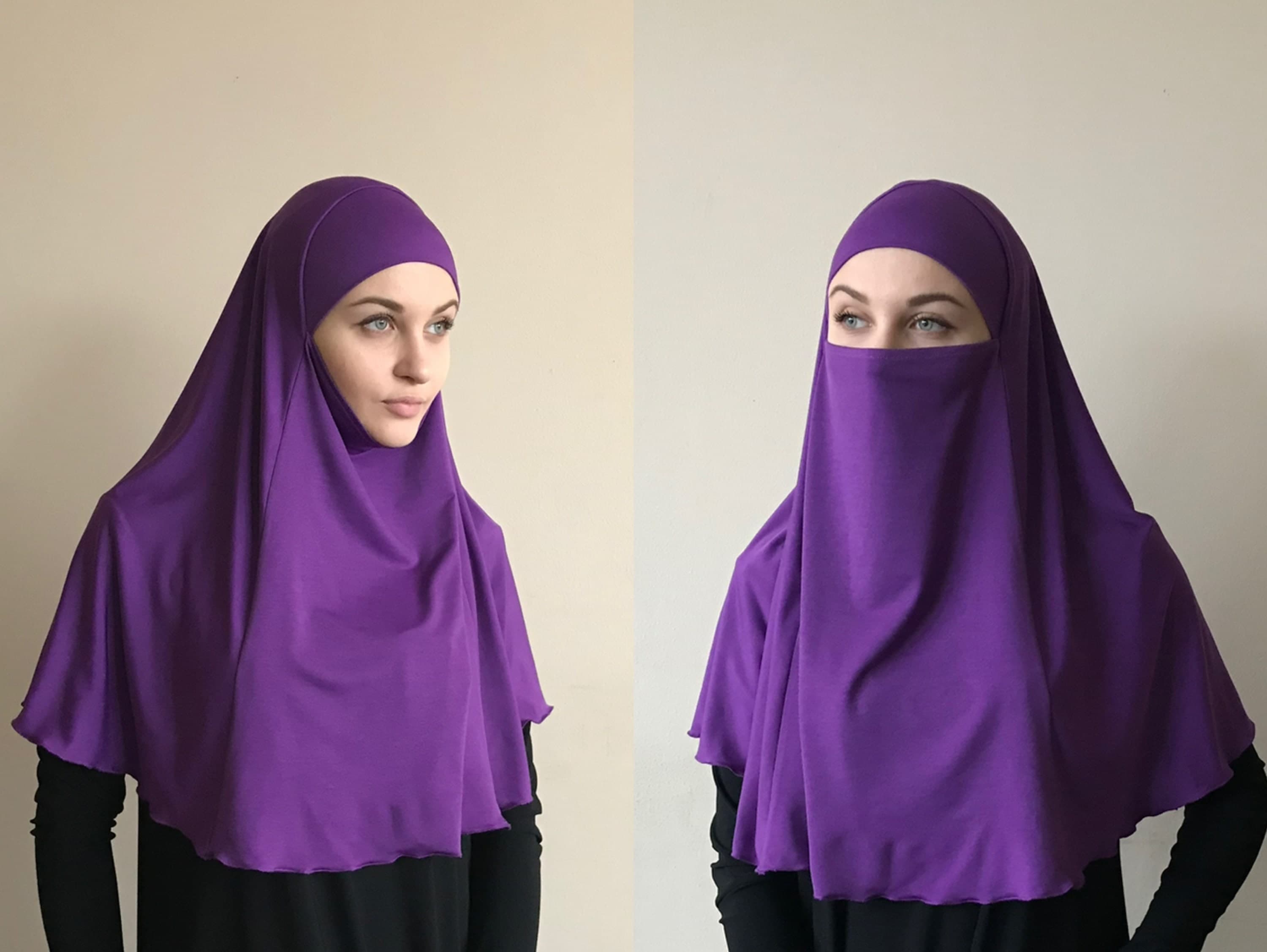 Purple niqab transformer, traditional hijab, 1 piece hijab, ready  to wear hijab,  prayer scarf - image 3