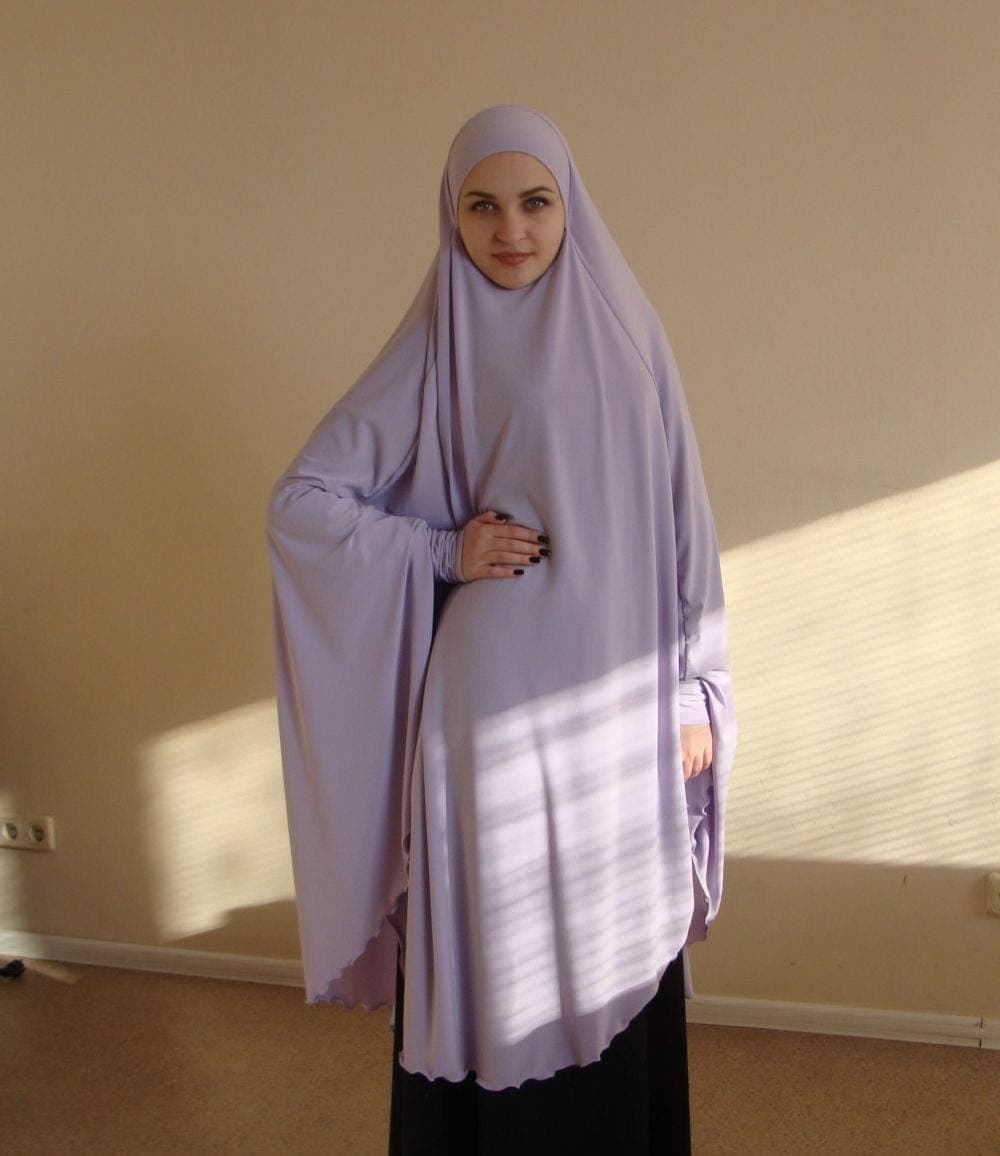 Lilac Jersey Khimar, Traditional Hijab, Ready to Wear Prayer Scarf