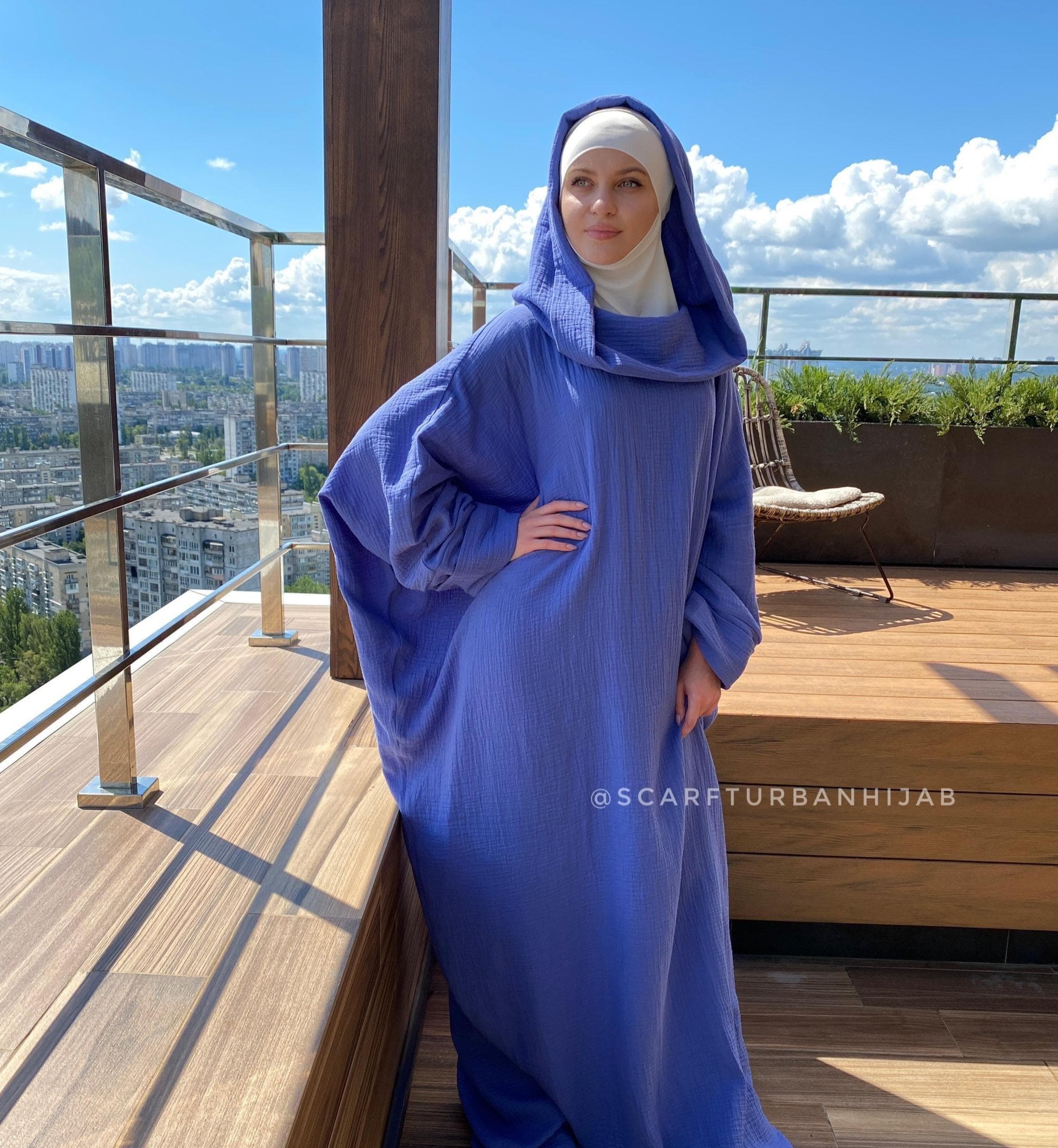 Muslin Cotton Maxi Dress with Hood, Oversize Boho Abaya