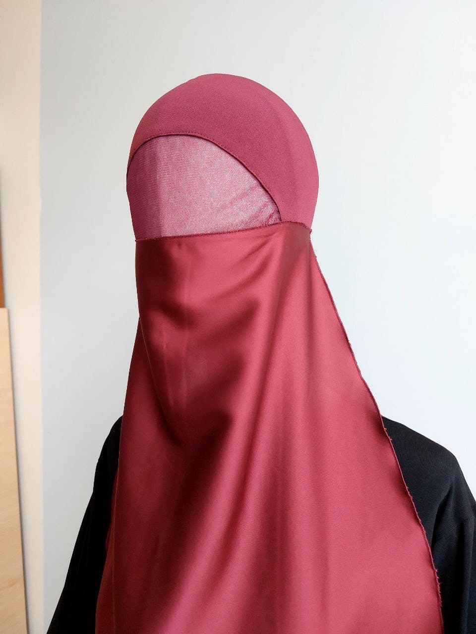 Burgundy Silk Netted Niqab, Breathable Face Veil